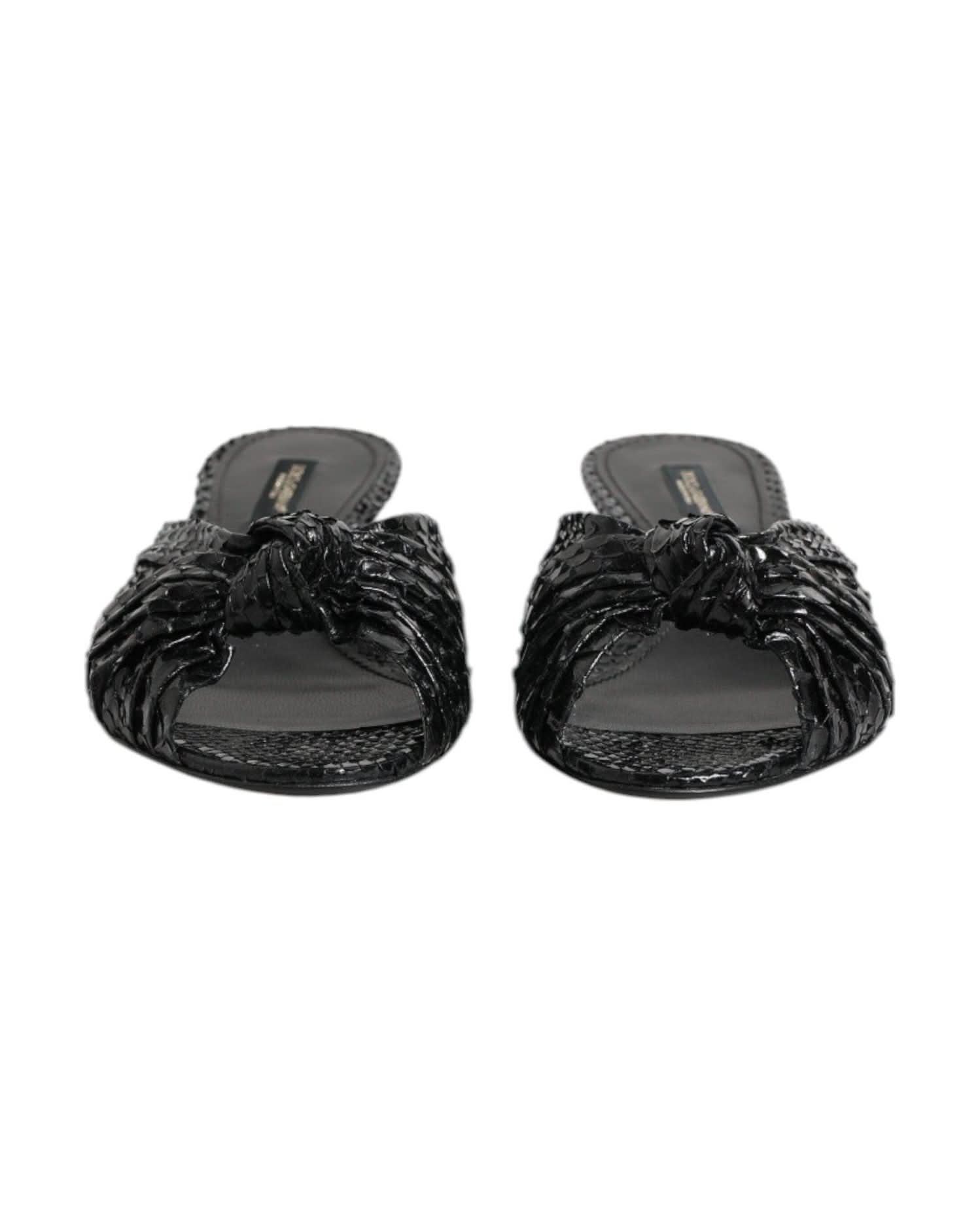 Dolce & Gabbana Black Leather Heels Slides Sandals Shoes Sandals