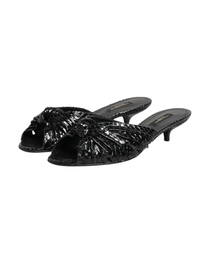 Dolce & Gabbana Black Leather Heels Slides Sandals Shoes Heels