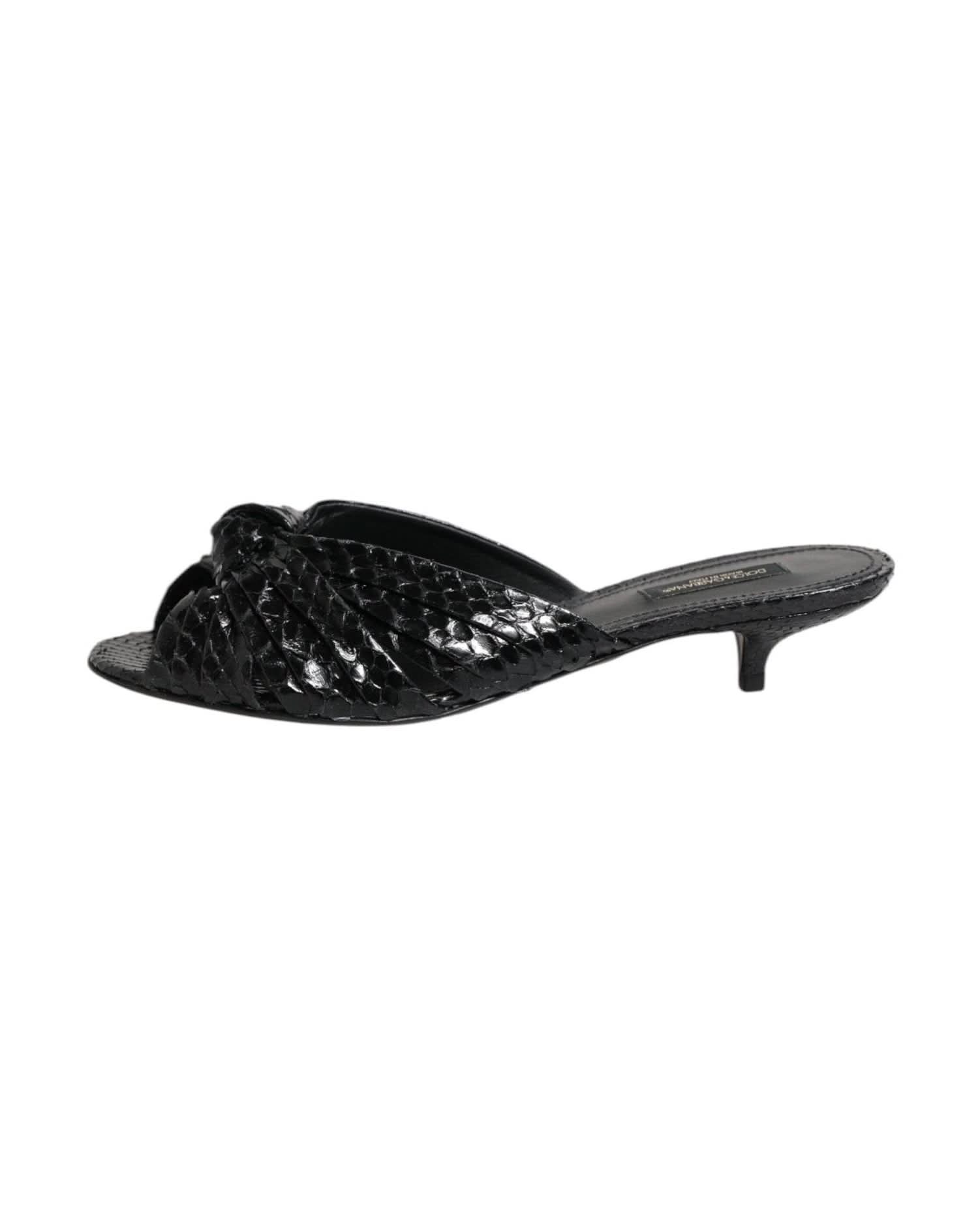 Dolce & Gabbana Black Leather Heels Slides Sandals Shoes Sandals