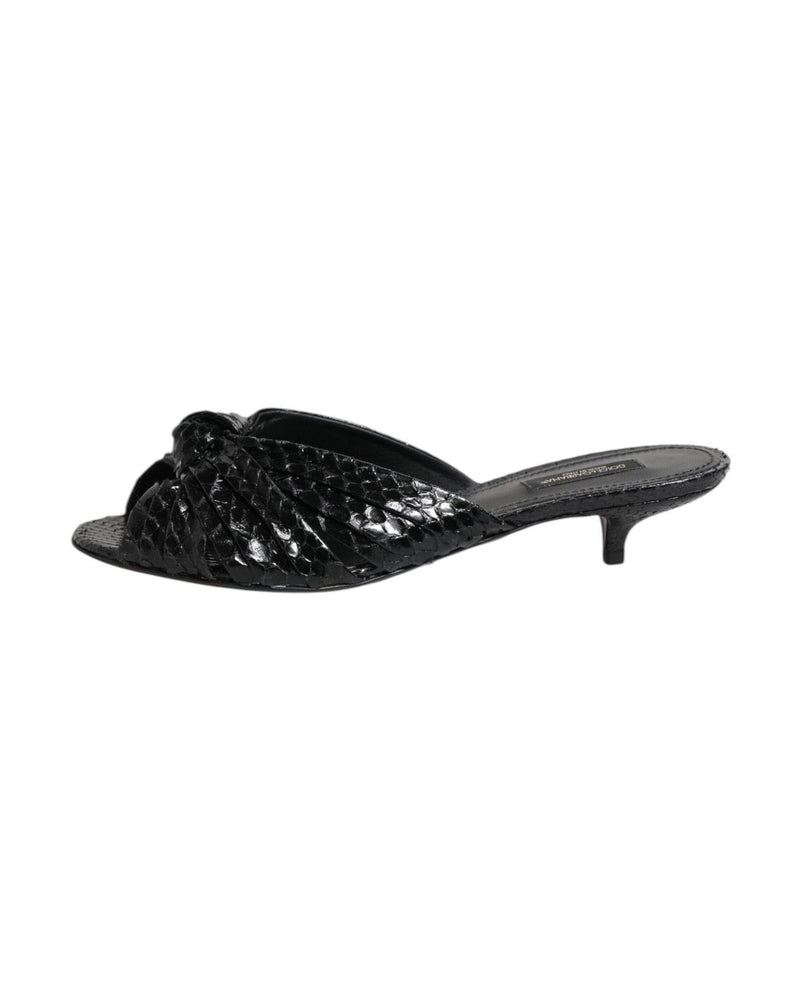 Dolce & Gabbana Black Leather Heels Slides Sandals Shoes Sandals