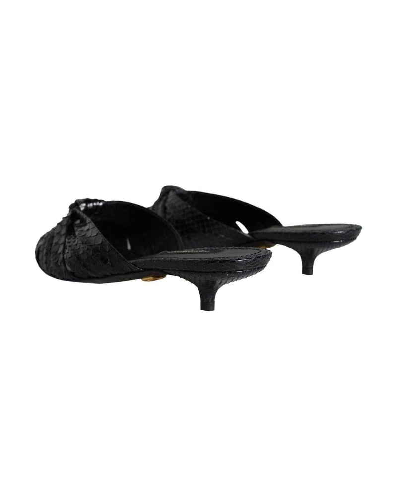 Dolce & Gabbana Black Leather Heels Slides Sandals Shoes Heels
