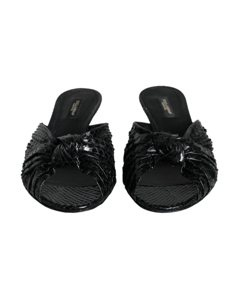 Dolce & Gabbana Black Leather Heels Slides Sandals Shoes Heels