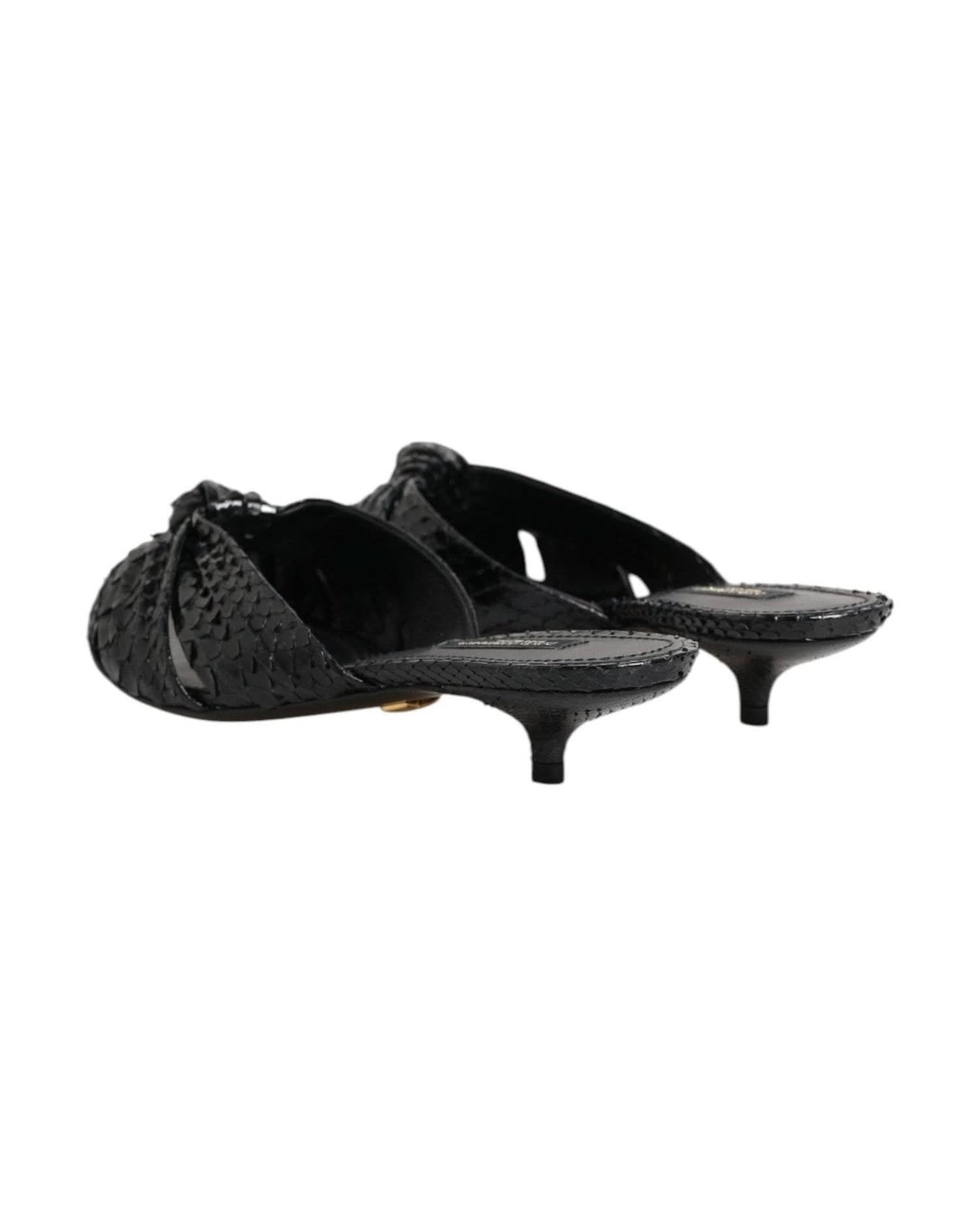 Dolce & Gabbana Black Leather Heels Slides Sandals Shoes Heels