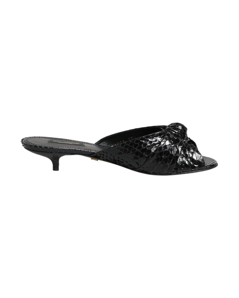 Dolce & Gabbana Black Leather Heels Slides Sandals Shoes Sandals