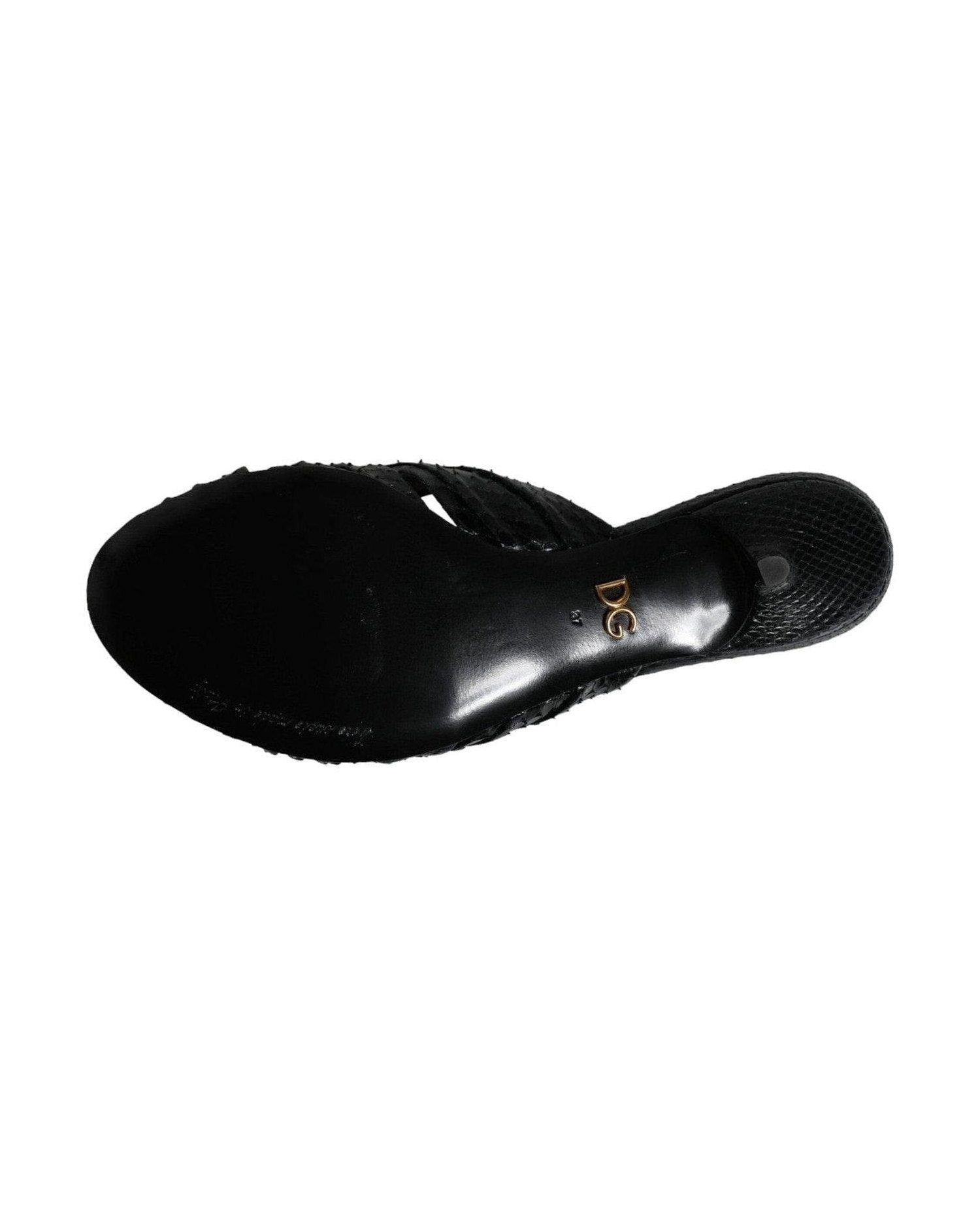 Dolce & Gabbana Black Leather Heels Slides Sandals Shoes Heels