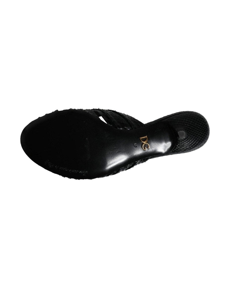 Dolce & Gabbana Black Leather Heels Slides Sandals Shoes Heels