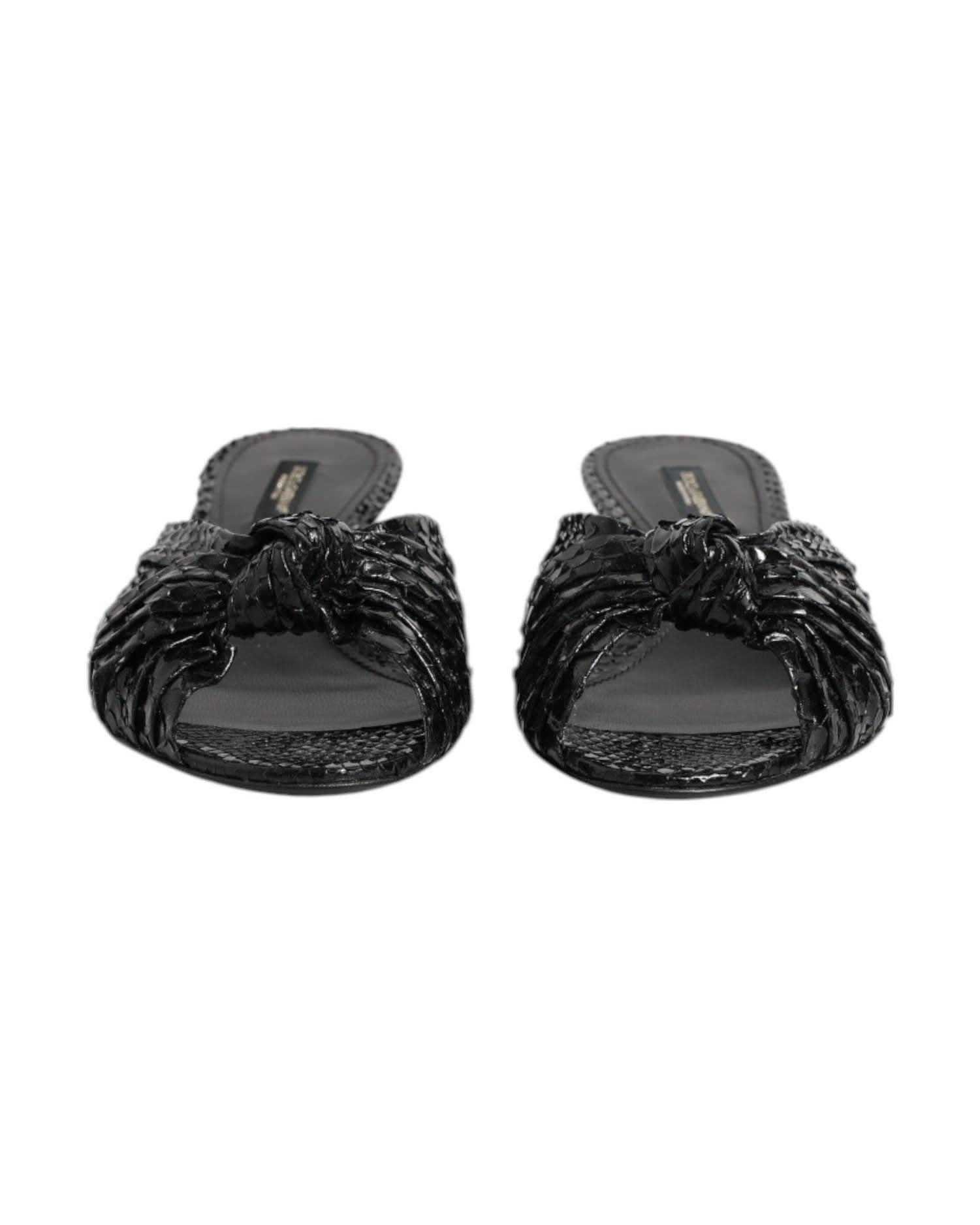 Dolce & Gabbana Black Leather Heels Slides Sandals Shoes Heels