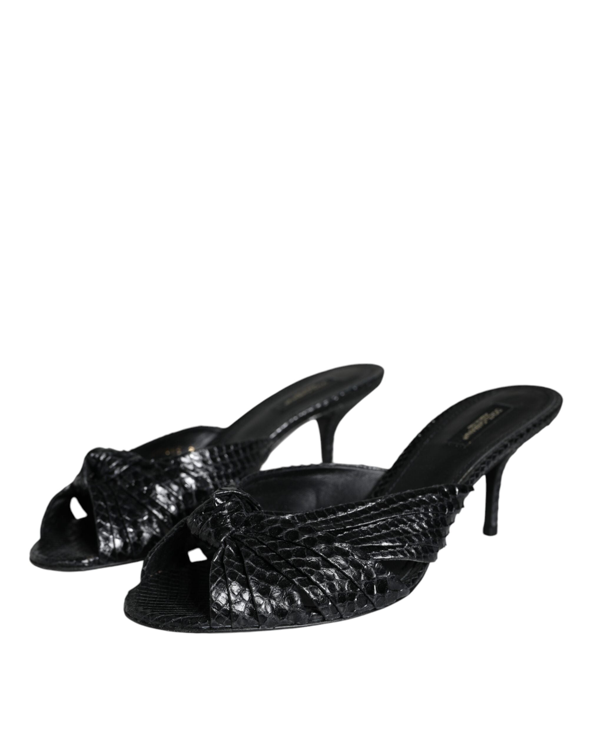 Dolce & Gabbana Black Leather Heels Slides Sandals Shoes Glam Steals