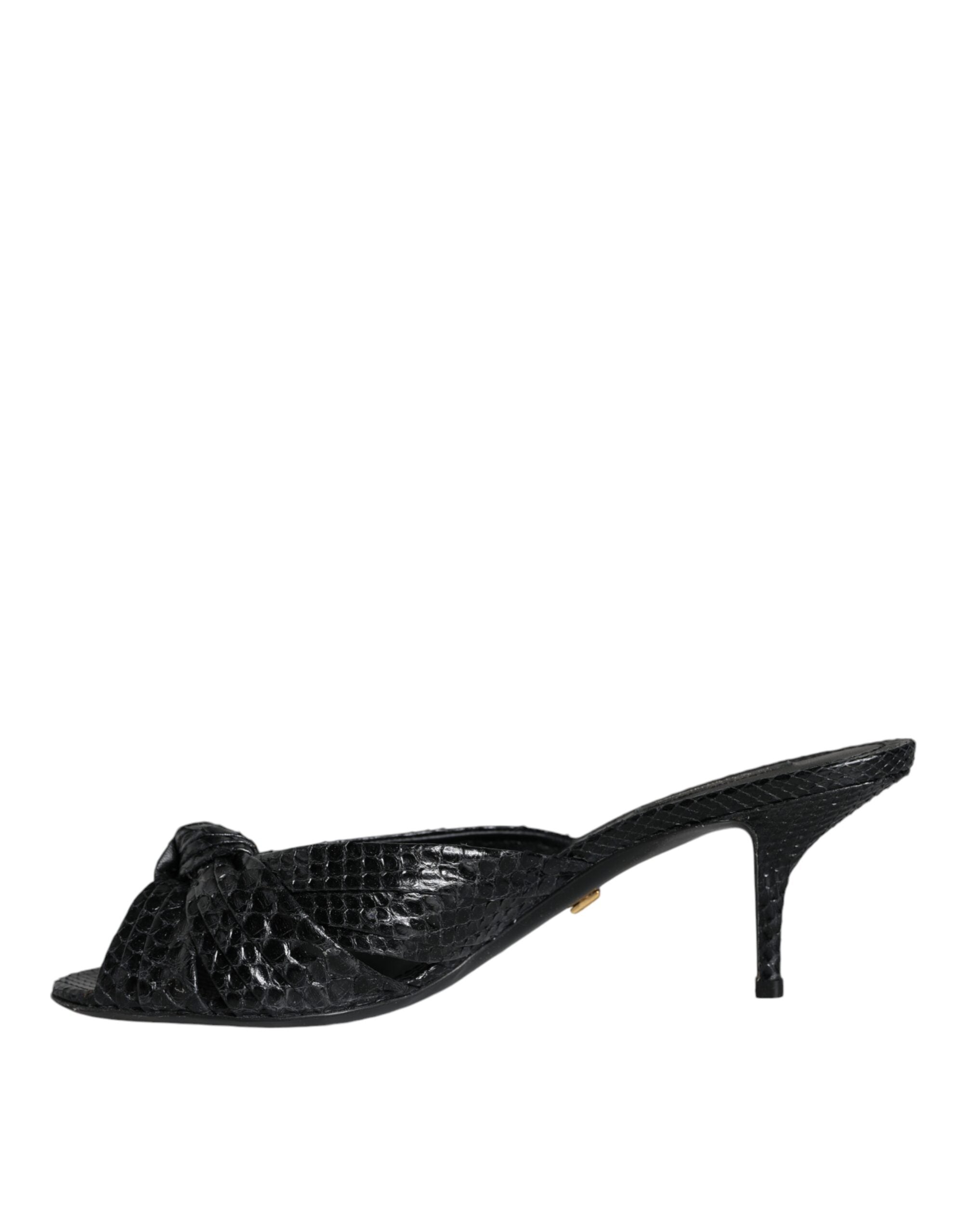 Dolce & Gabbana Black Leather Heels Slides Sandals Shoes Glam Steals