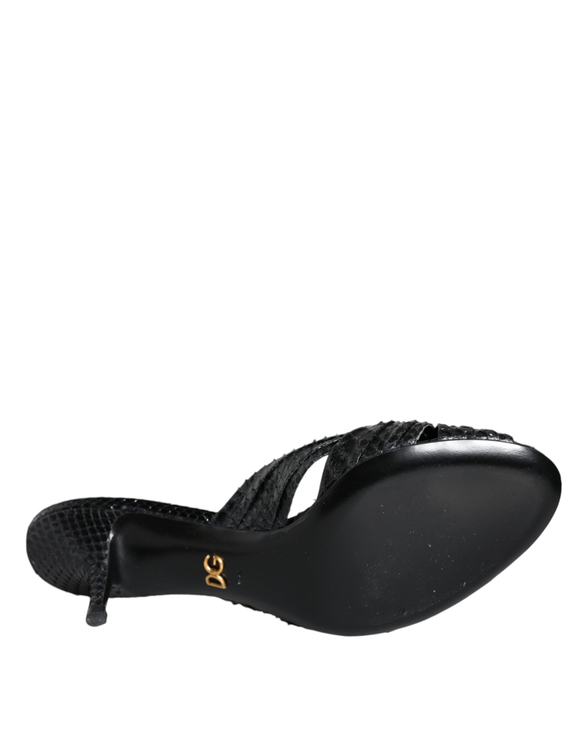 Dolce & Gabbana Black Leather Heels Slides Sandals Shoes Glam Steals