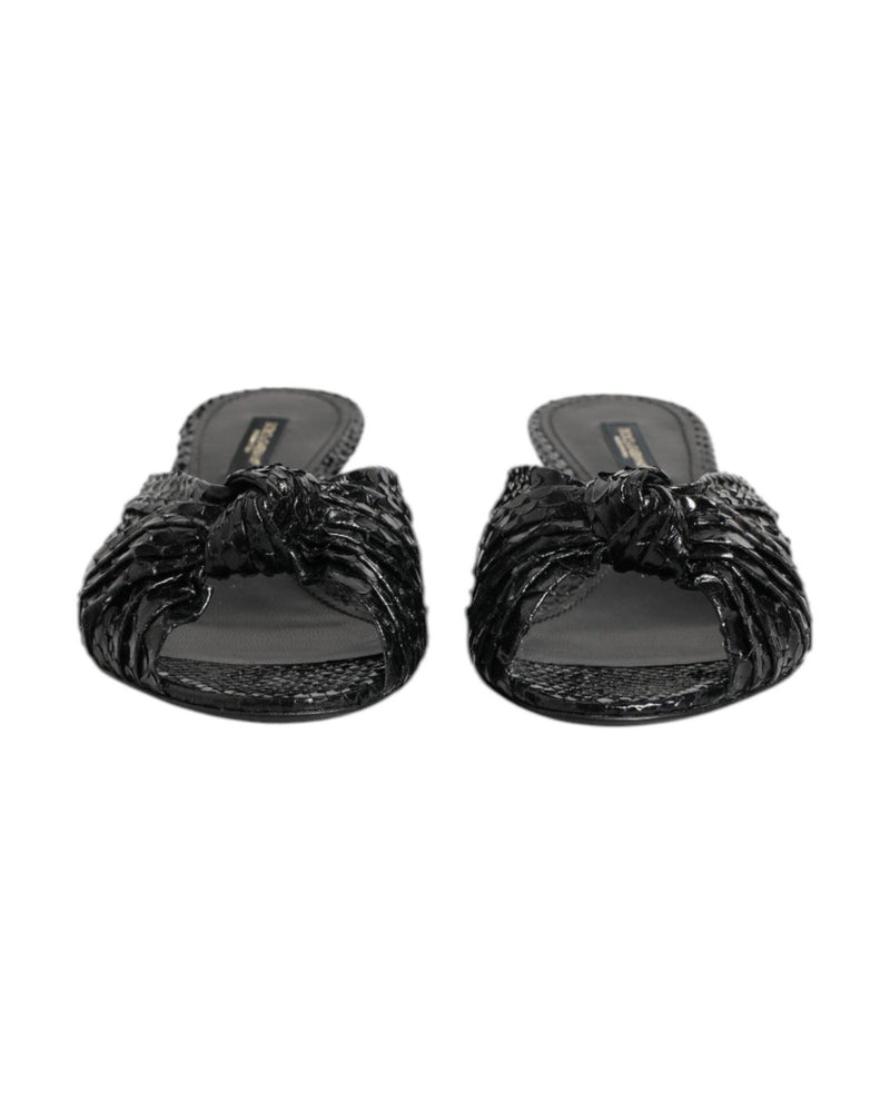 Dolce & Gabbana Black Leather Heels Slides Sandals Shoes Glam Steals