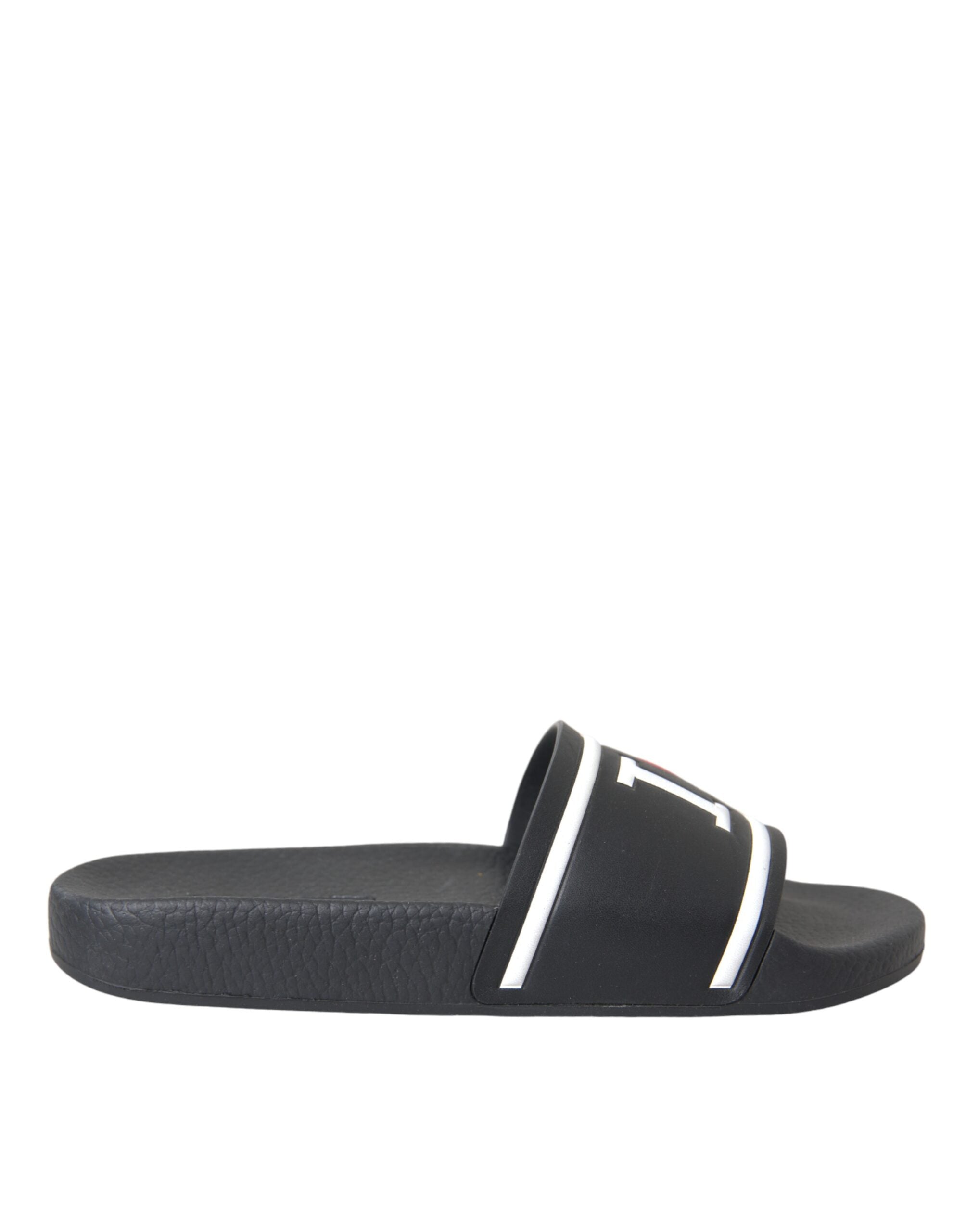 Dolce & Gabbana Black Leather I Love D&G Sandals Slides Shoes Glam Steals