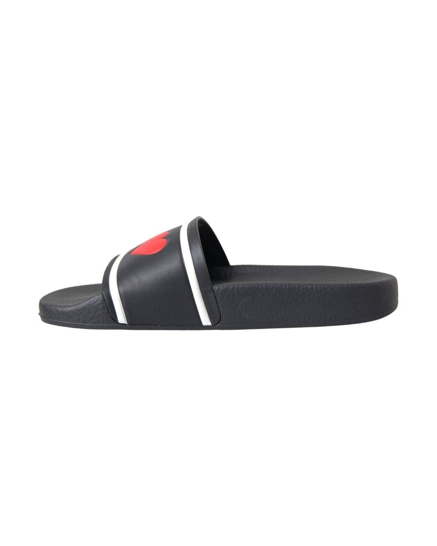 Dolce & Gabbana Black Leather I Love D&G Sandals Slides Shoes Glam Steals
