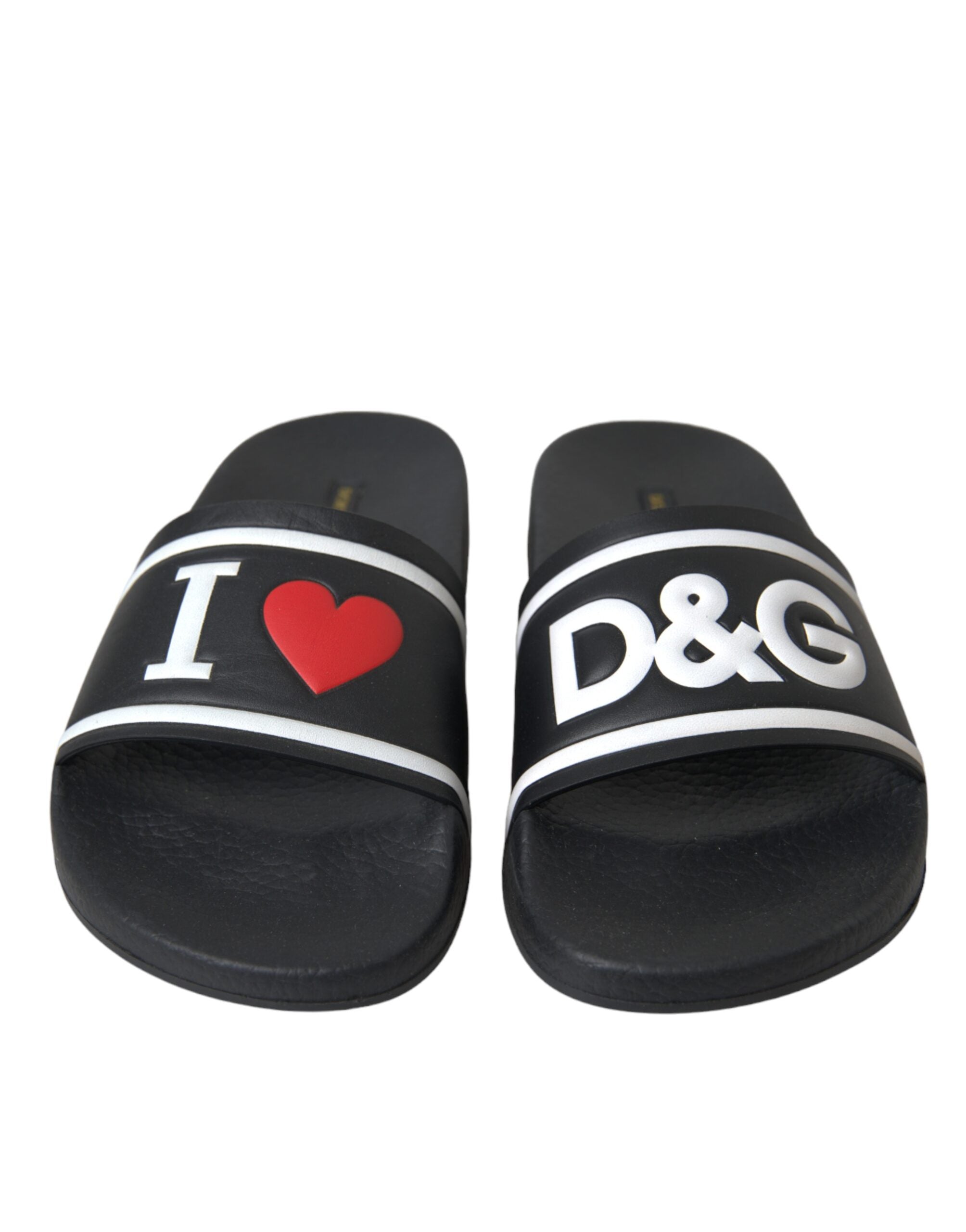 Dolce & Gabbana Black Leather I Love D&G Sandals Slides Shoes Glam Steals