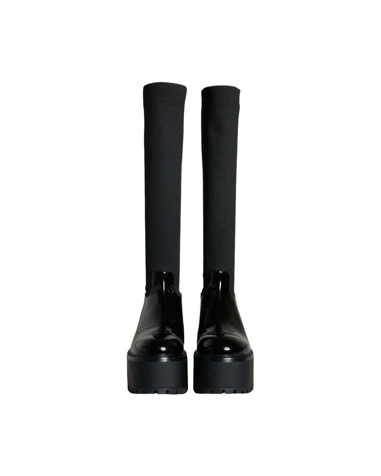 Dolce & Gabbana Black Leather Jersey Knee High Boots Shoes Boots