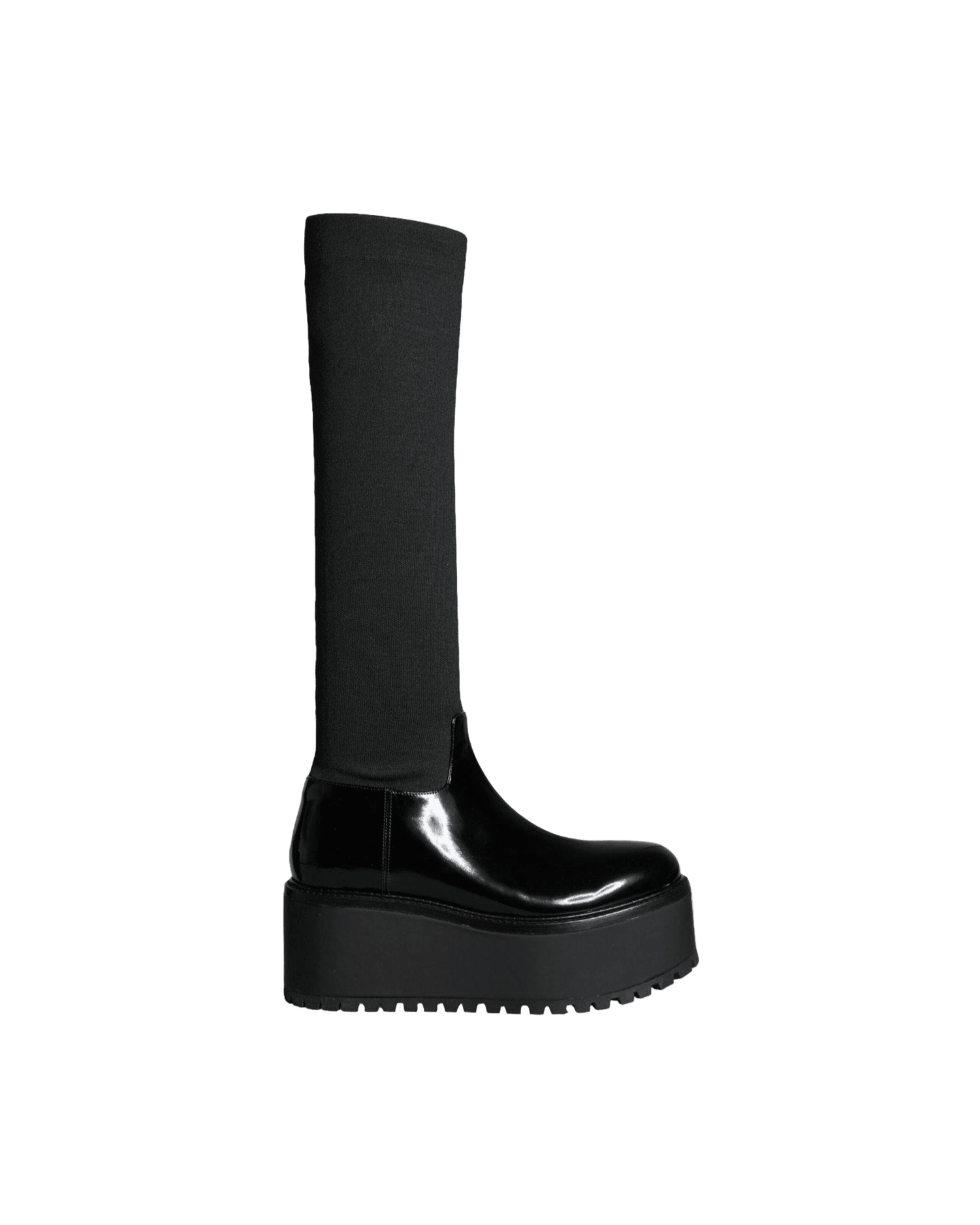 Dolce & Gabbana Black Leather Jersey Knee High Boots Shoes Boots