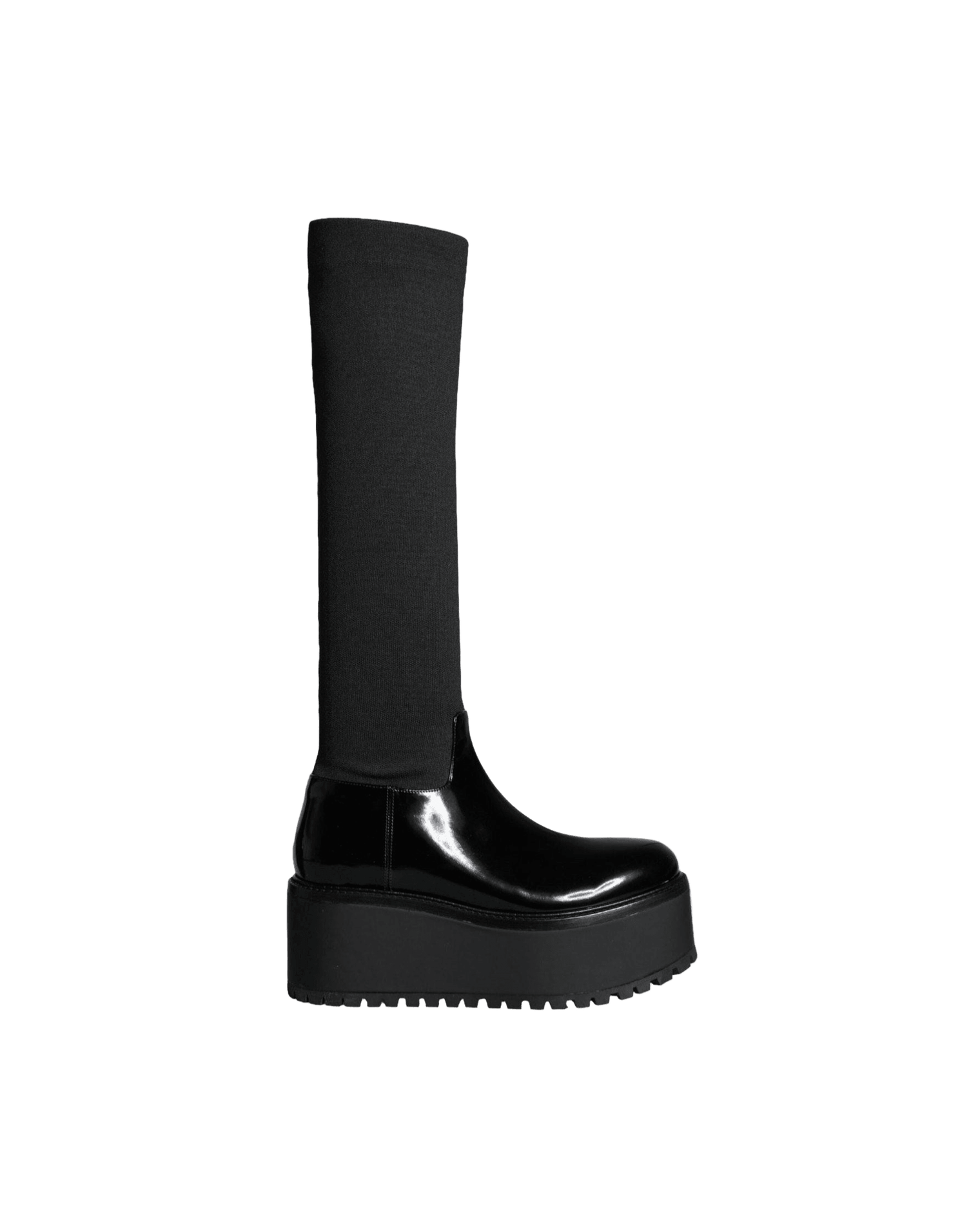Dolce & Gabbana Black Leather Jersey Knee High Boots Shoes Glam Steals