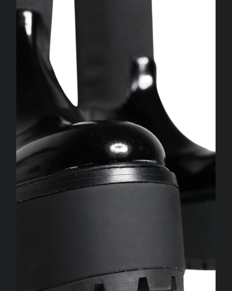 Dolce & Gabbana Black Leather Jersey Knee High Boots Shoes Glam Steals