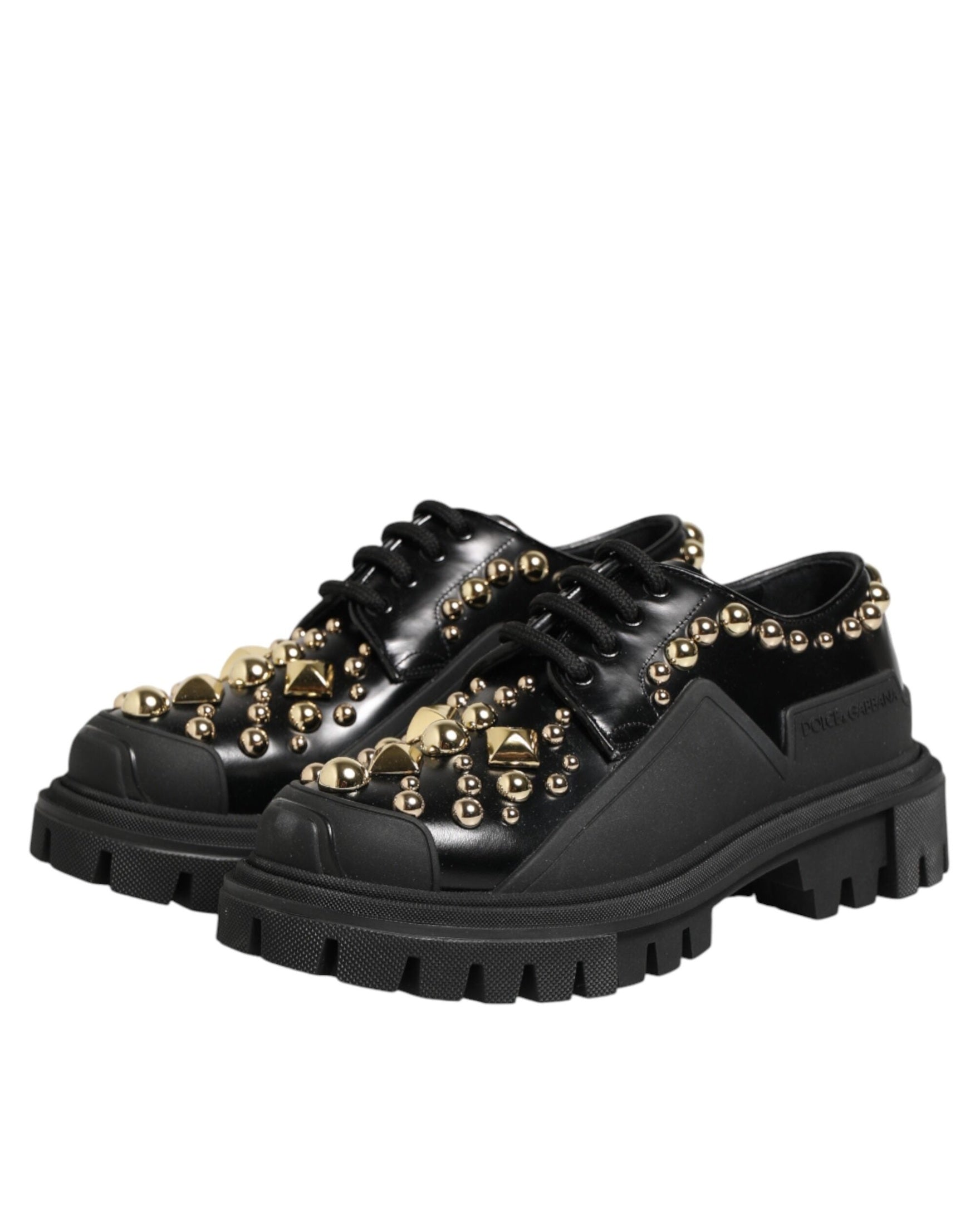 Dolce & Gabbana Black Leather Jeweled Crystals Derby Shoes Glam Steals