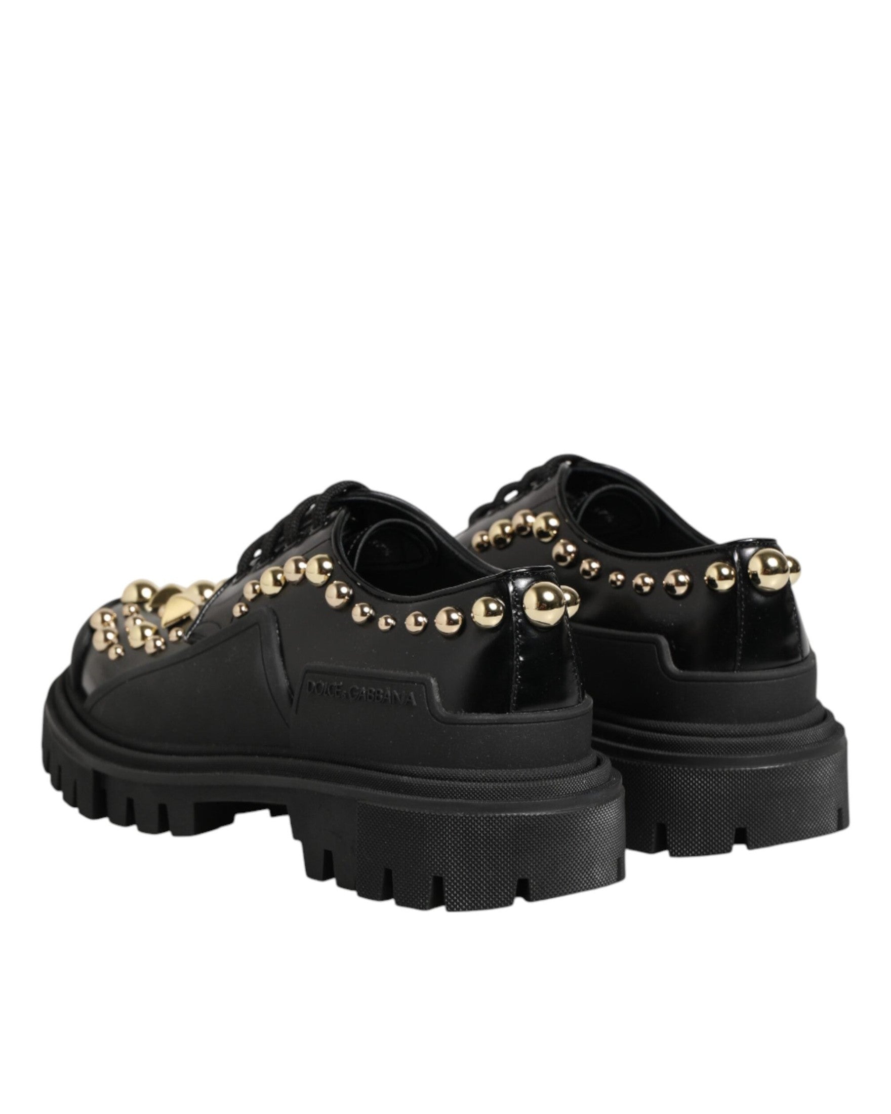 Dolce & Gabbana Black Leather Jeweled Crystals Derby Shoes Glam Steals