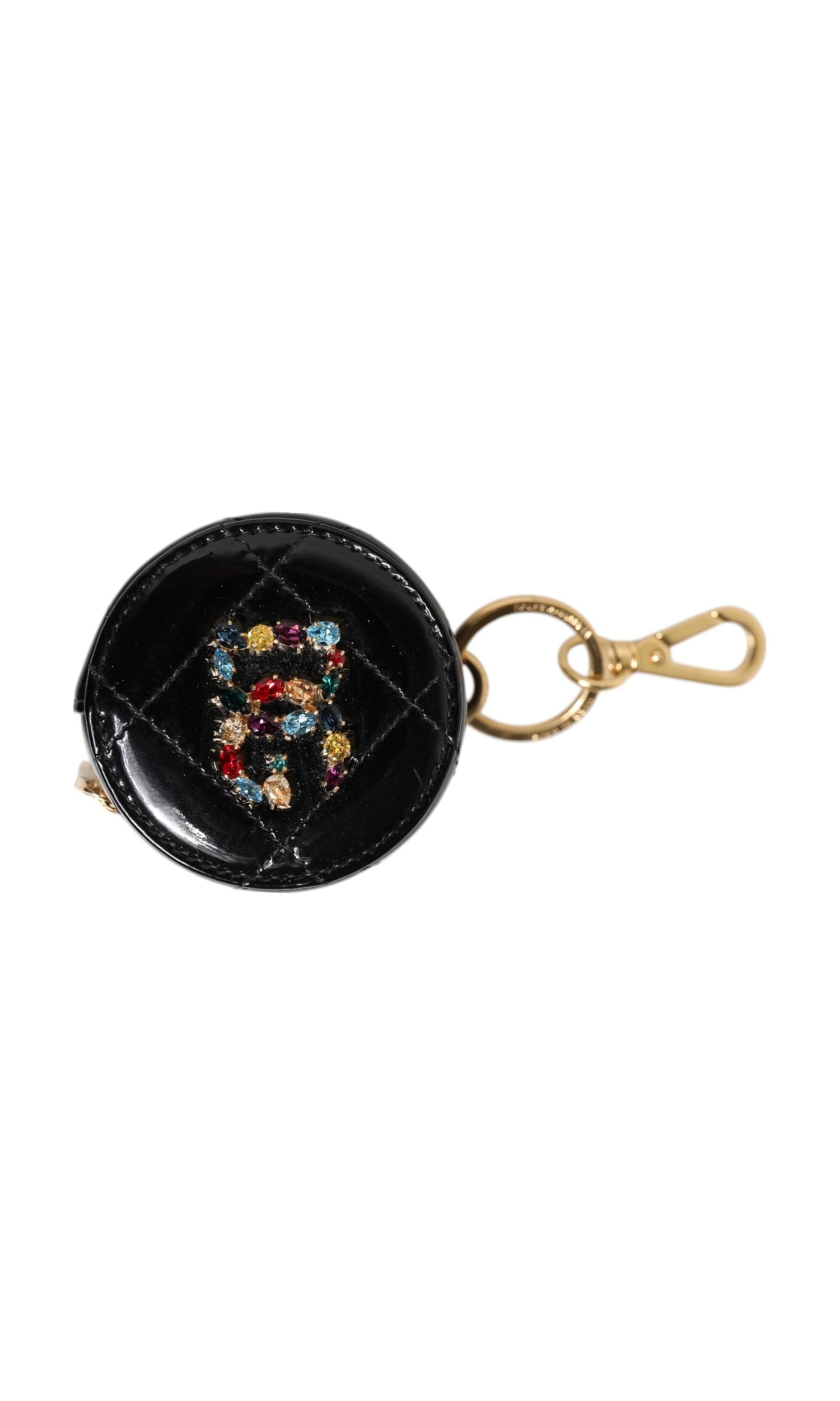 Dolce & Gabbana Black Leather Lamb Dg Crystal Logo Round Coin Purse Wallet Glam Steals