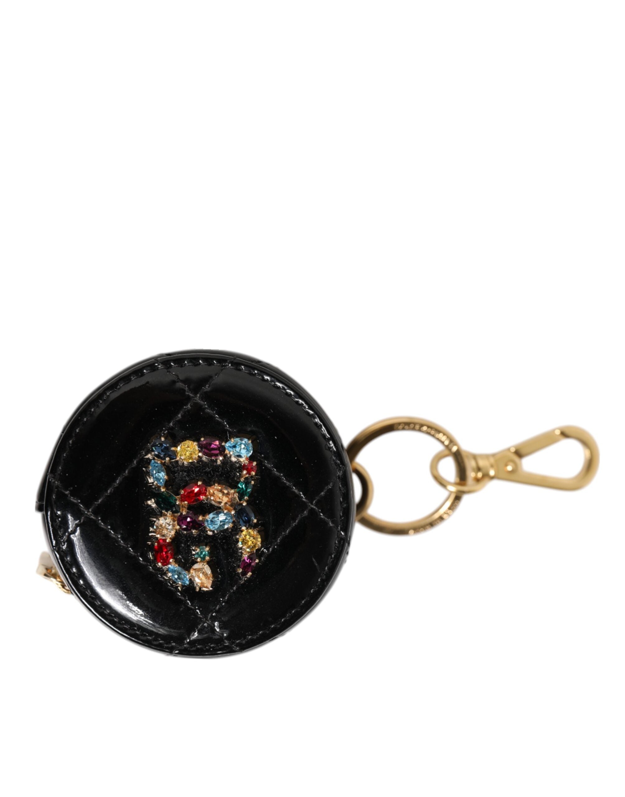 Dolce & Gabbana Black Leather Lamb Dg Crystal Logo Round Coin Purse Wallet Glam Steals