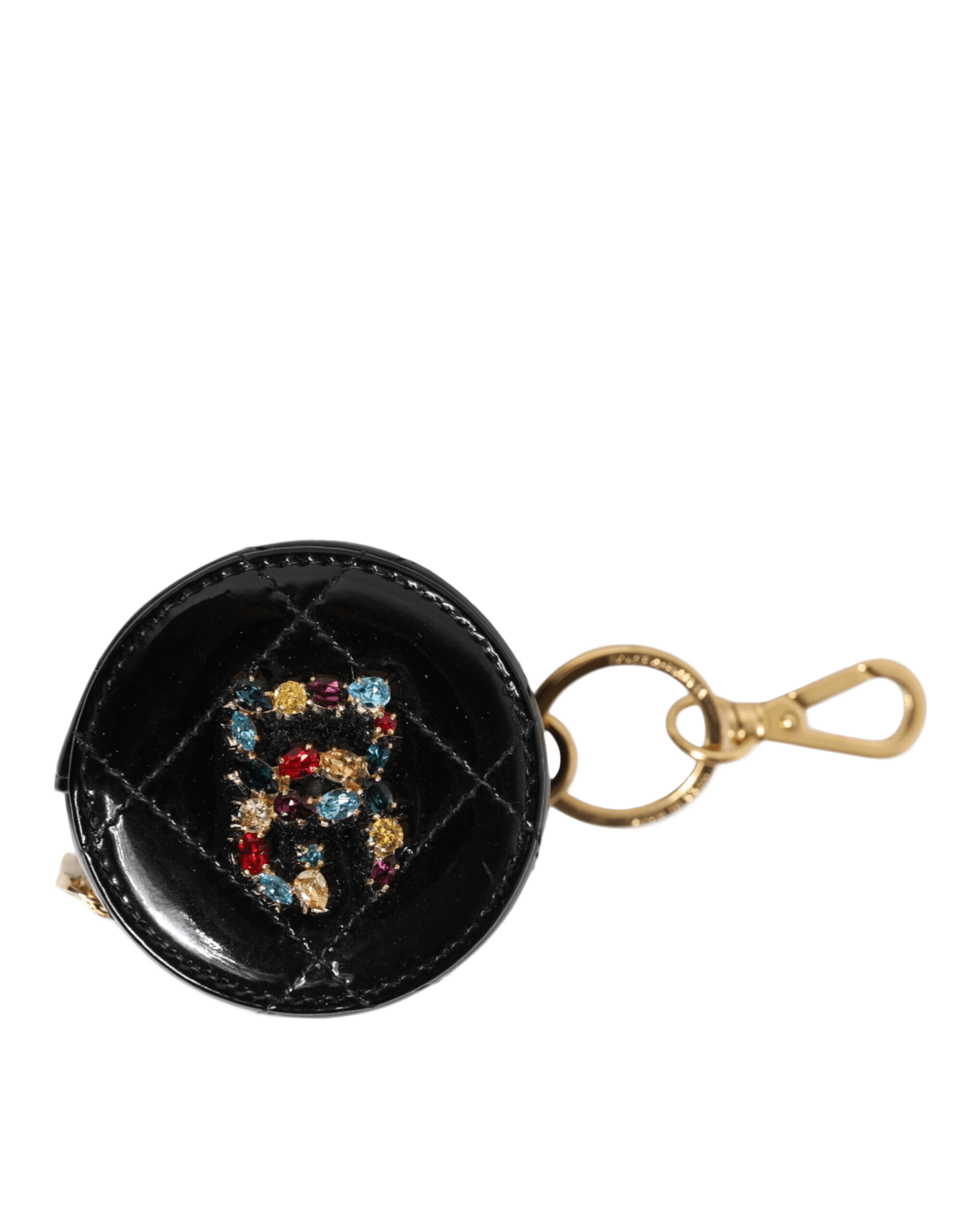 Dolce & Gabbana Black Leather Lamb Dg Crystal Logo Round Coin Purse Wallet Glam Steals