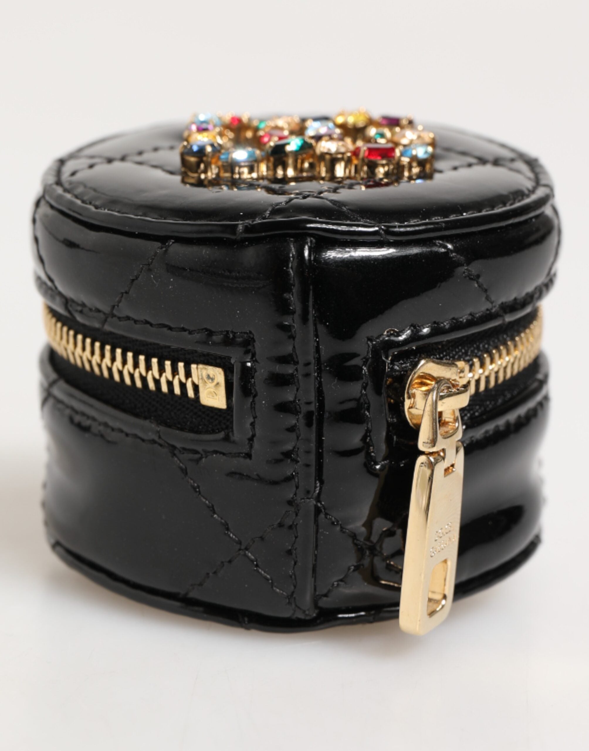 Dolce & Gabbana Black Leather Lamb Dg Crystal Logo Round Coin Purse Wallet Glam Steals