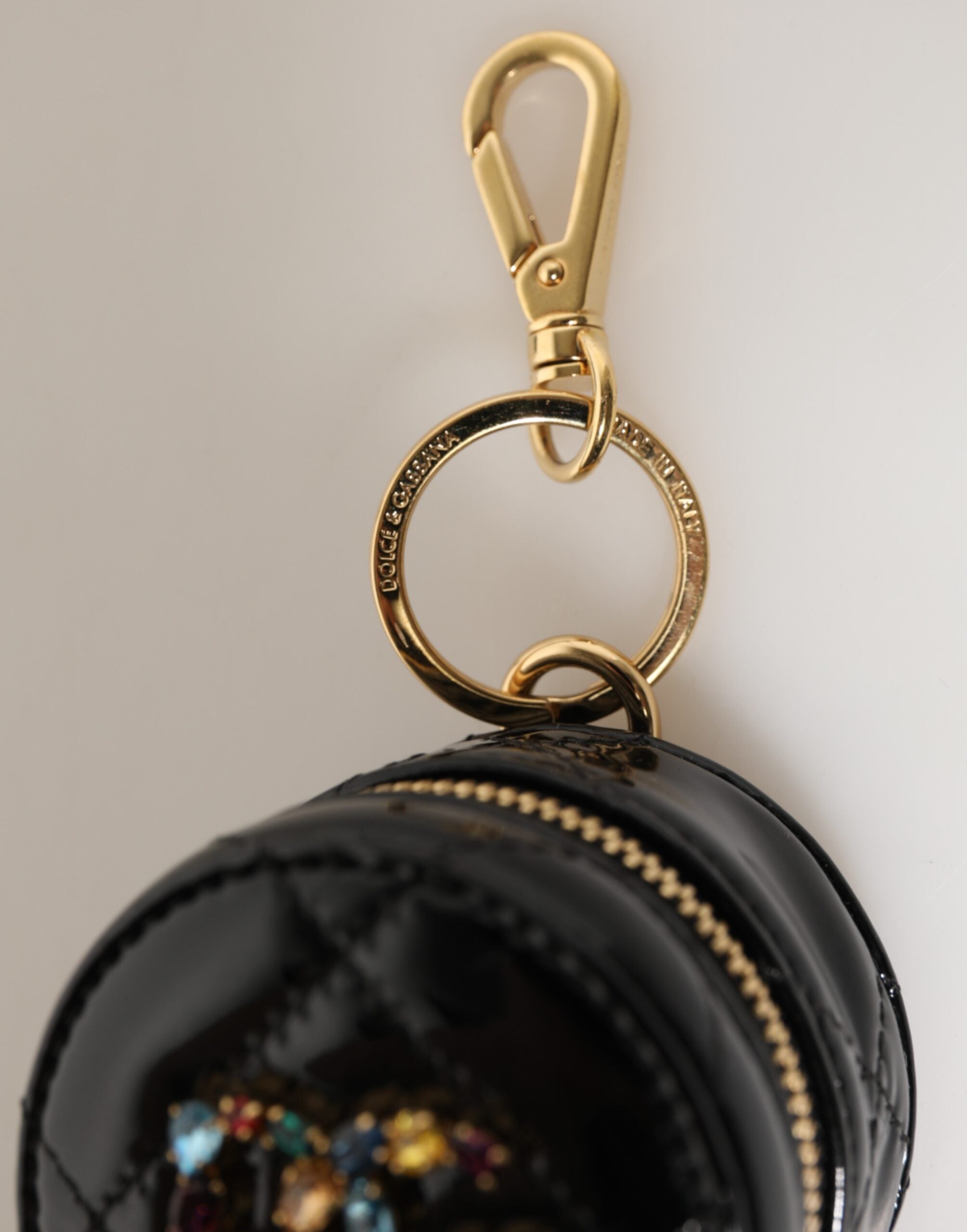 Dolce & Gabbana Black Leather Lamb Dg Crystal Logo Round Coin Purse Wallet Glam Steals