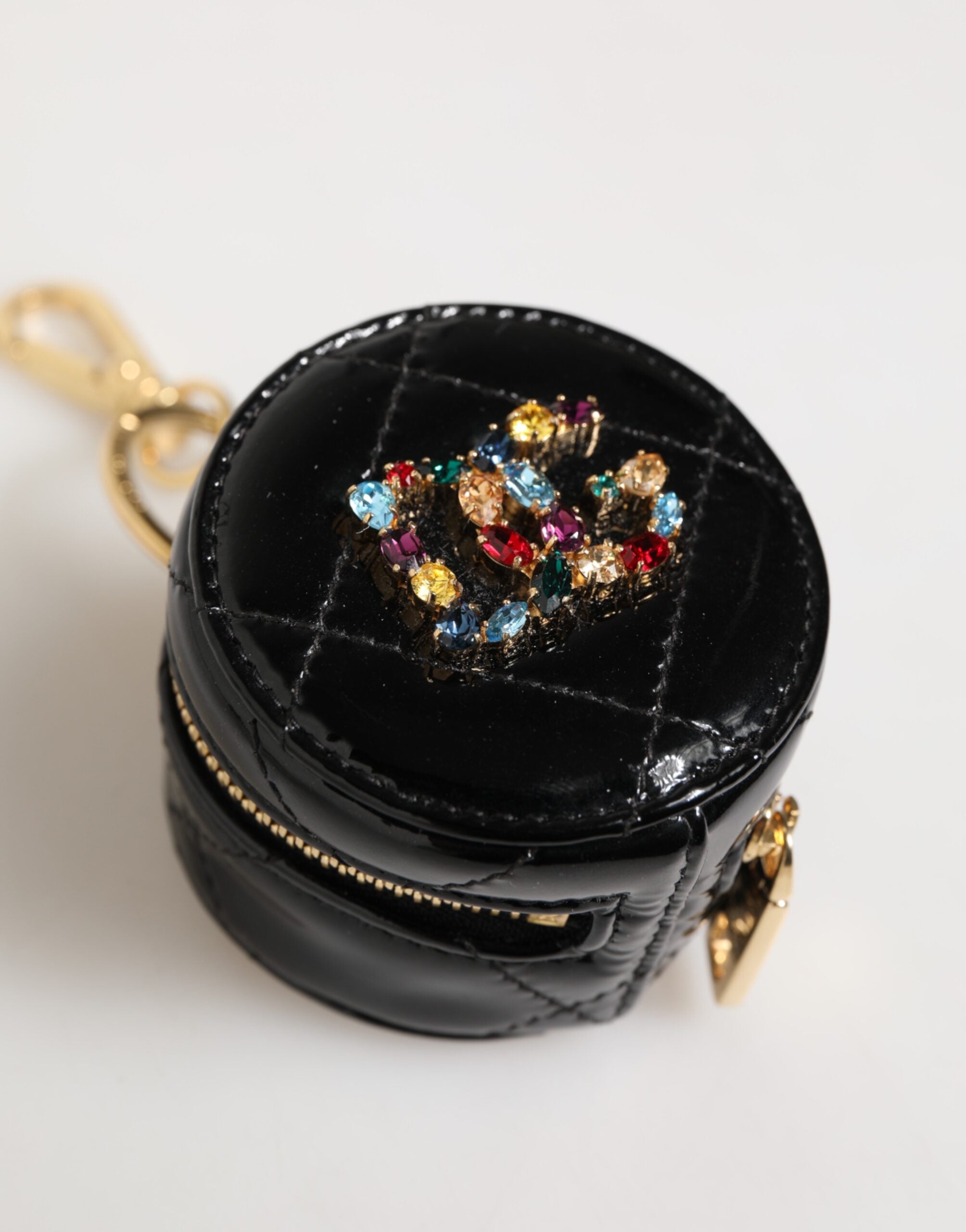 Dolce & Gabbana Black Leather Lamb Dg Crystal Logo Round Coin Purse Wallet Glam Steals