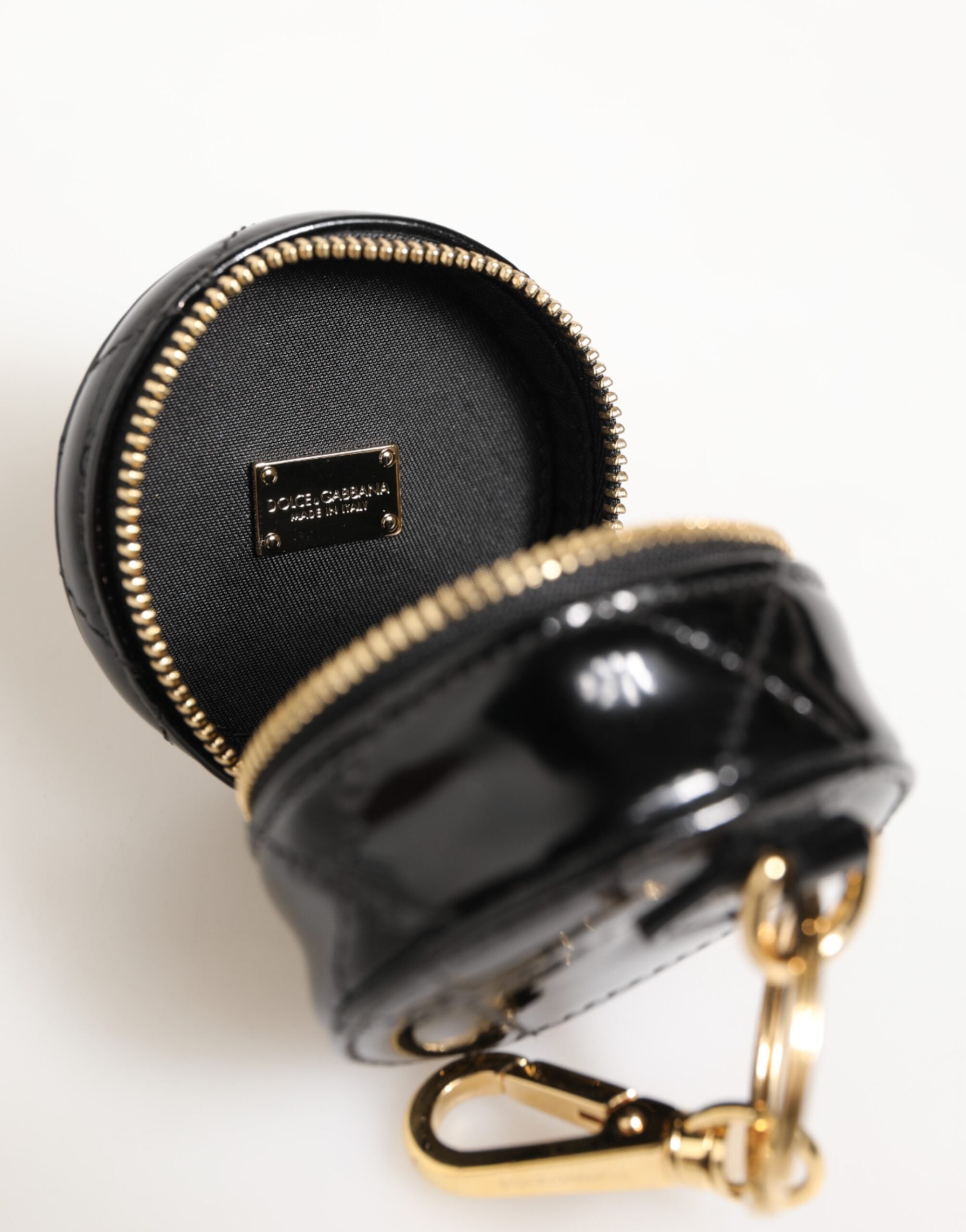 Dolce & Gabbana Black Leather Lamb Dg Crystal Logo Round Coin Purse Wallet Glam Steals