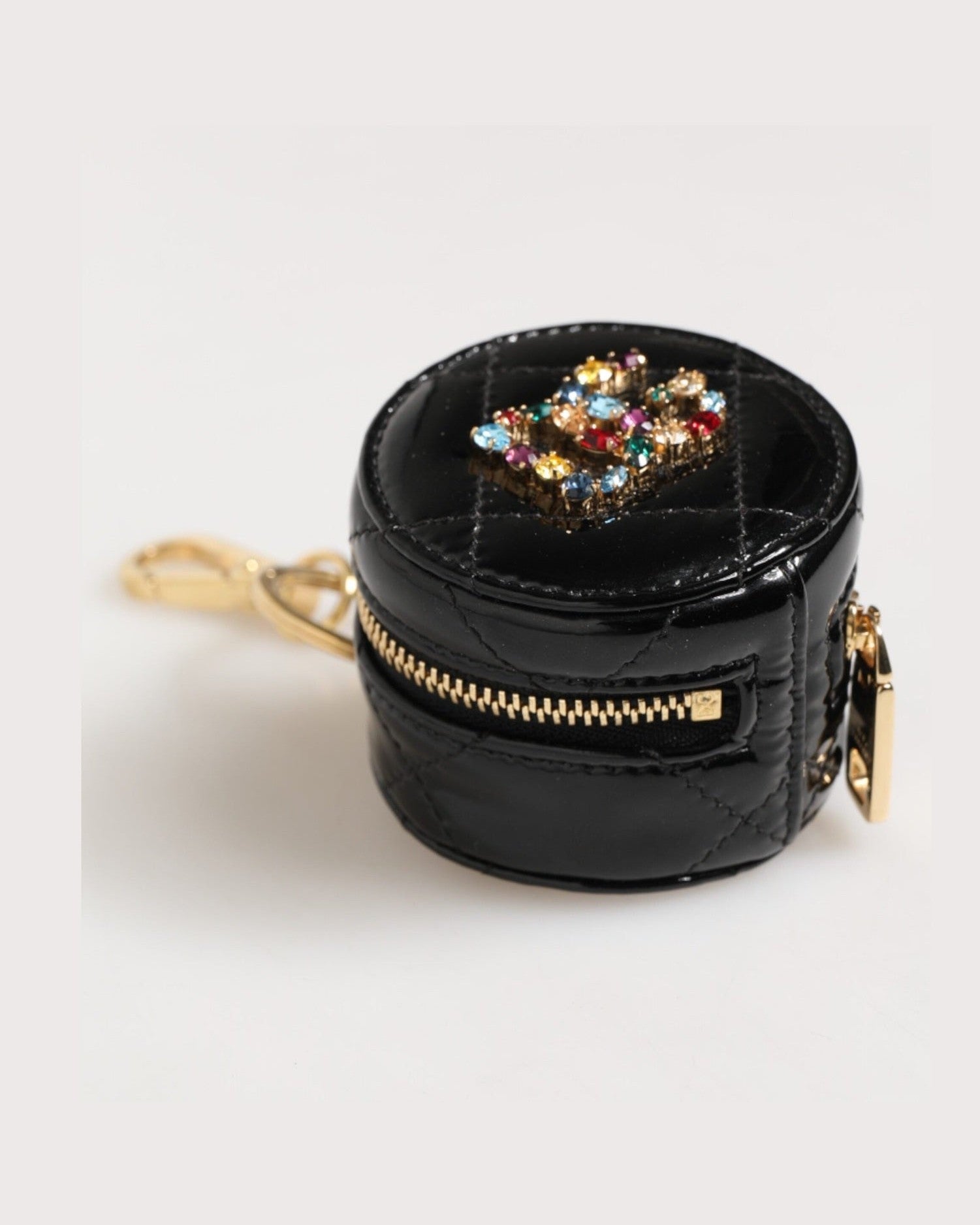 Dolce & Gabbana Black Leather Lamb Dg Crystal Logo Round Coin Purse Wallet Glam Steals