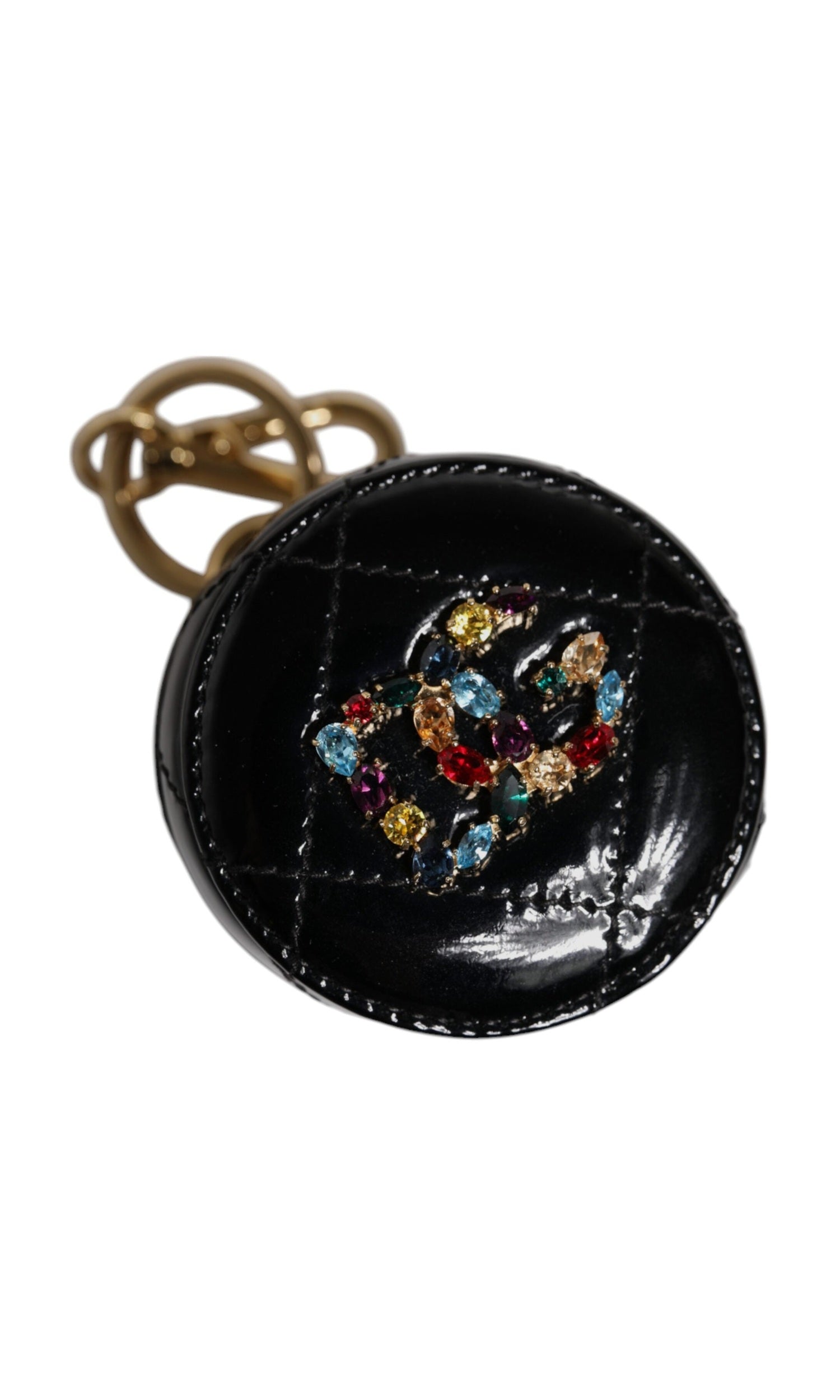 Dolce & Gabbana Black Leather Lamb Dg Crystal Round Coin Purse Wallet Glam Steals