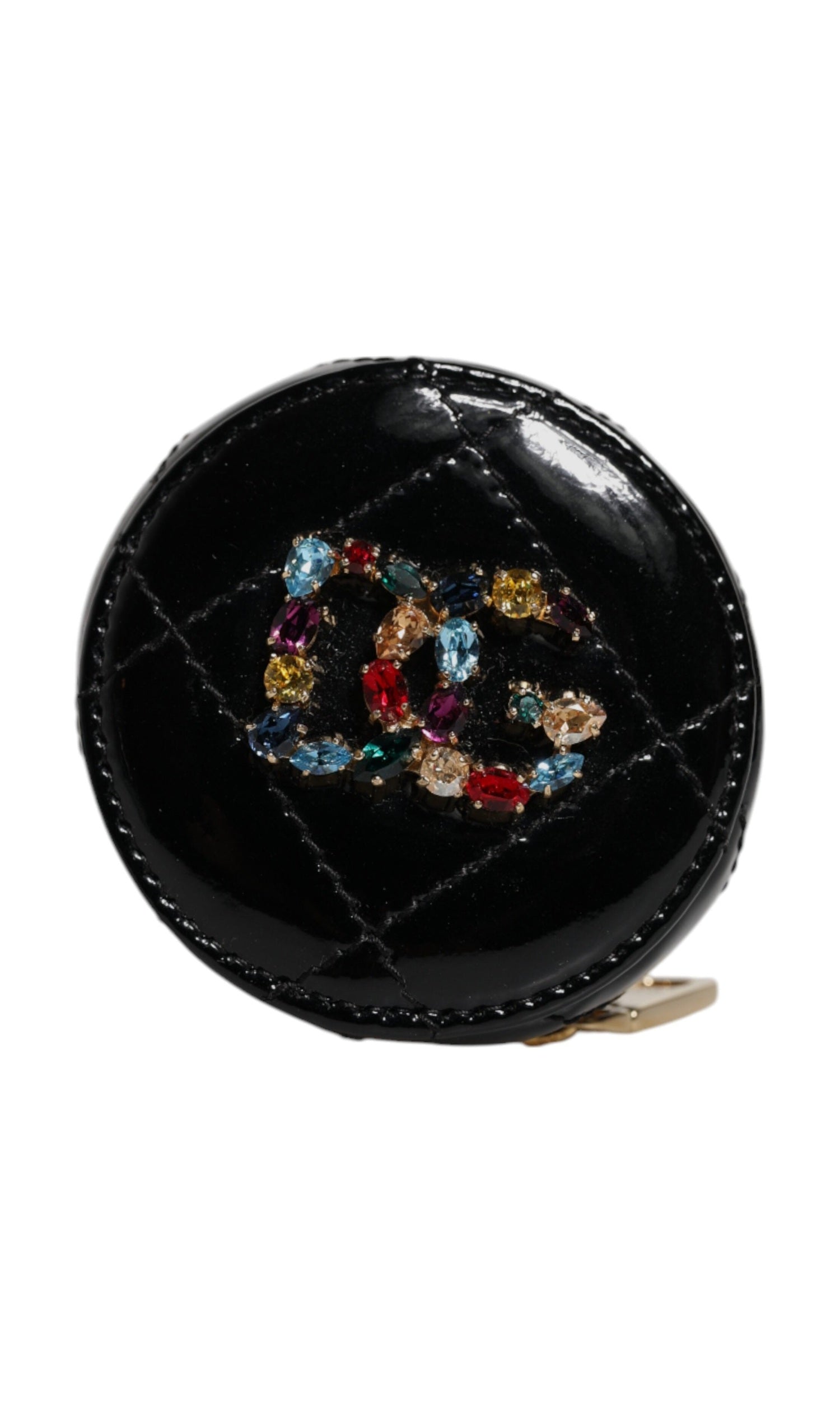 Dolce & Gabbana Black Leather Lamb Dg Crystal Round Coin Purse Wallet Glam Steals