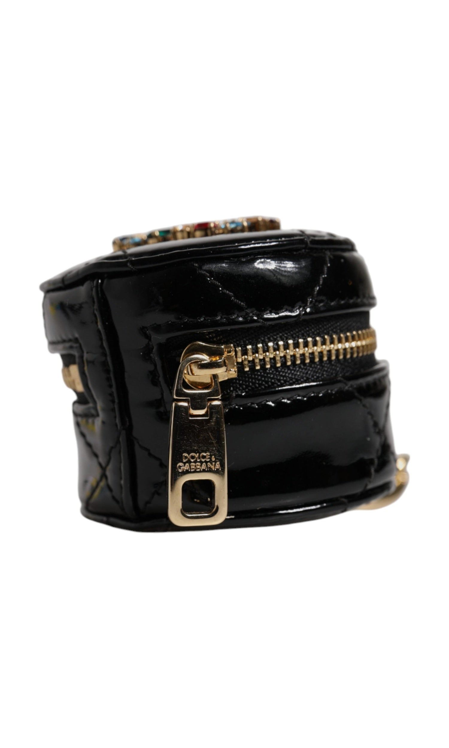 Dolce & Gabbana Black Leather Lamb Dg Crystal Round Coin Purse Wallet Glam Steals