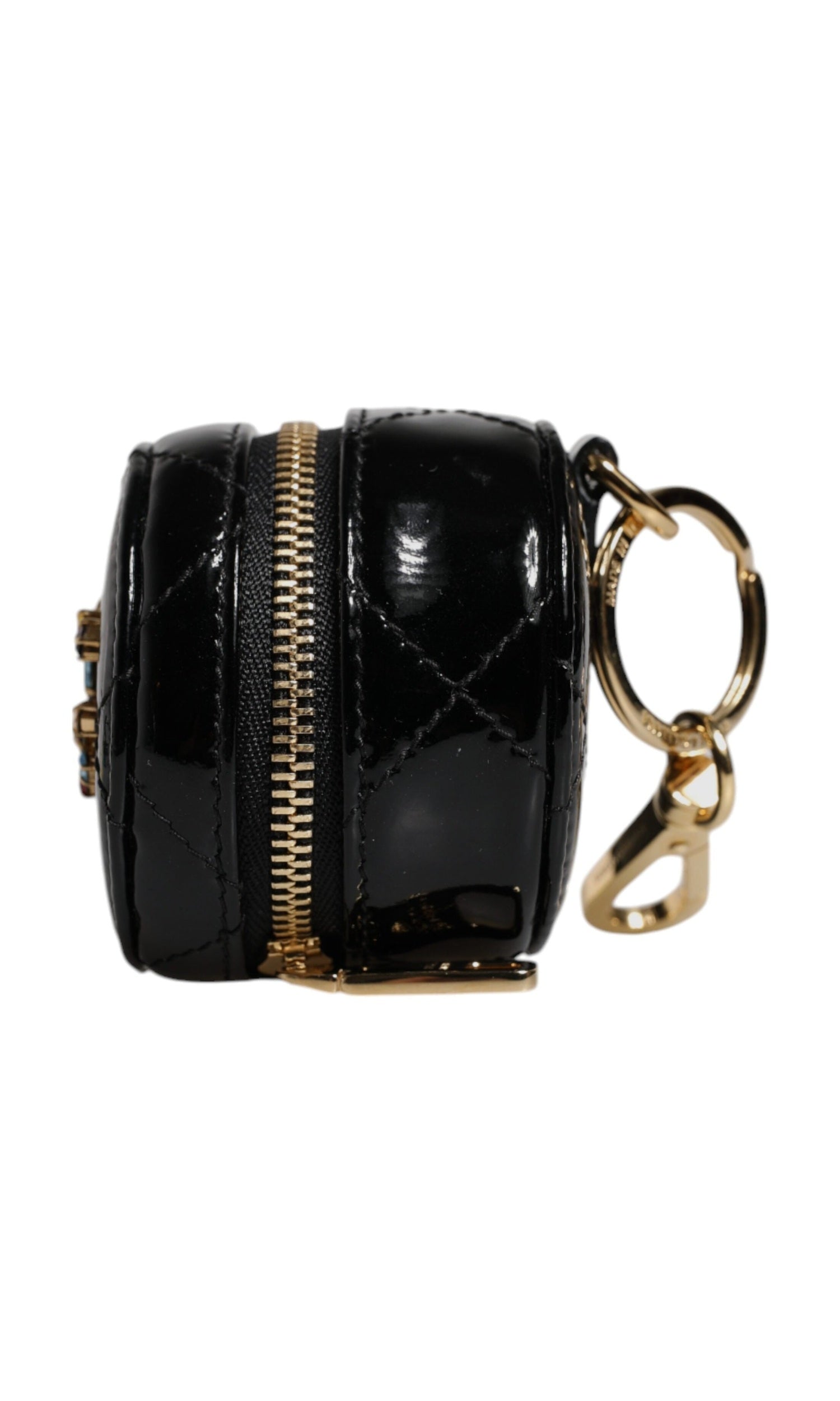 Dolce & Gabbana Black Leather Lamb Dg Crystal Round Coin Purse Wallet Glam Steals