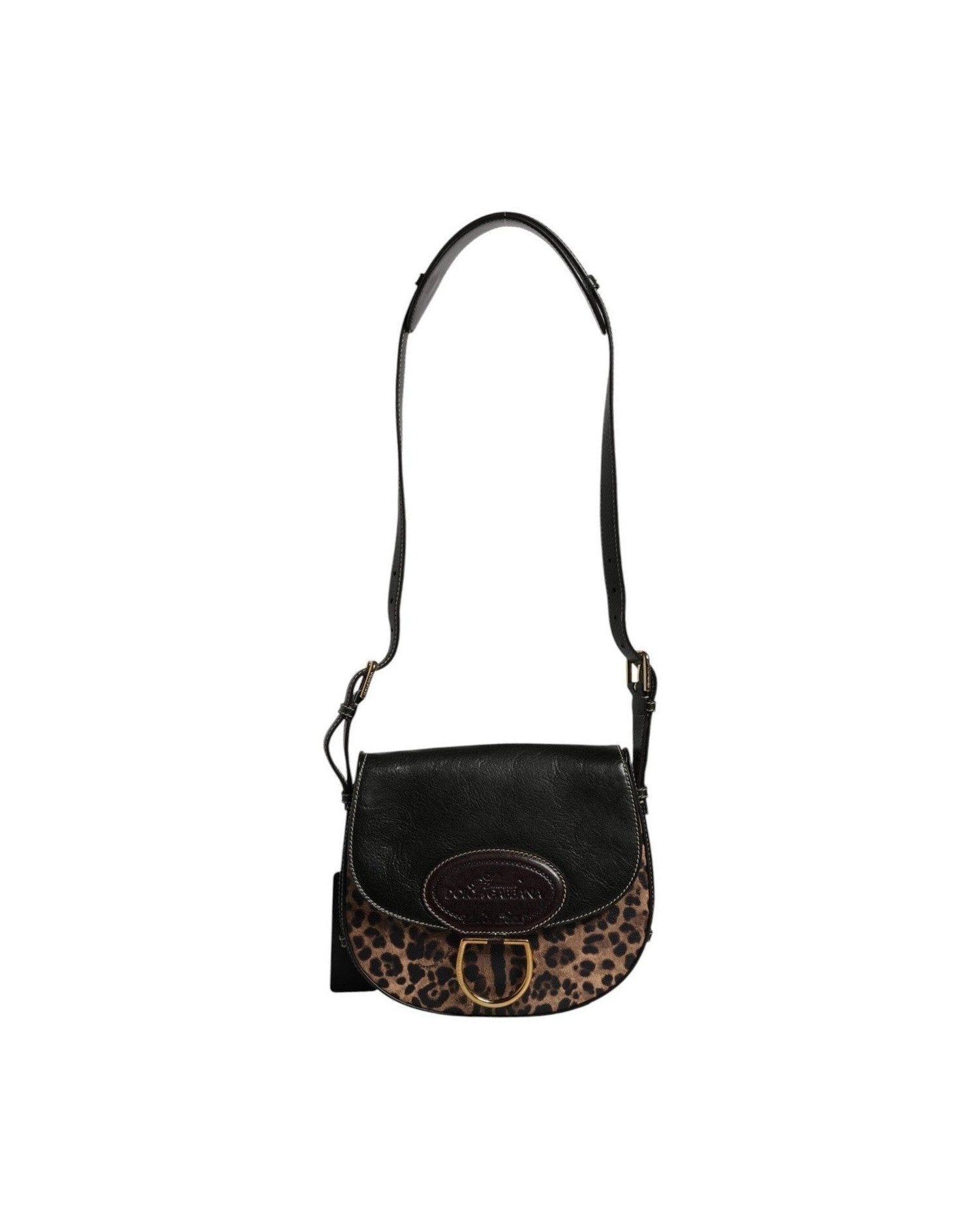 Dolce & Gabbana Black Leather Brown Leopard Shoulder Strap Bag Glam Steals
