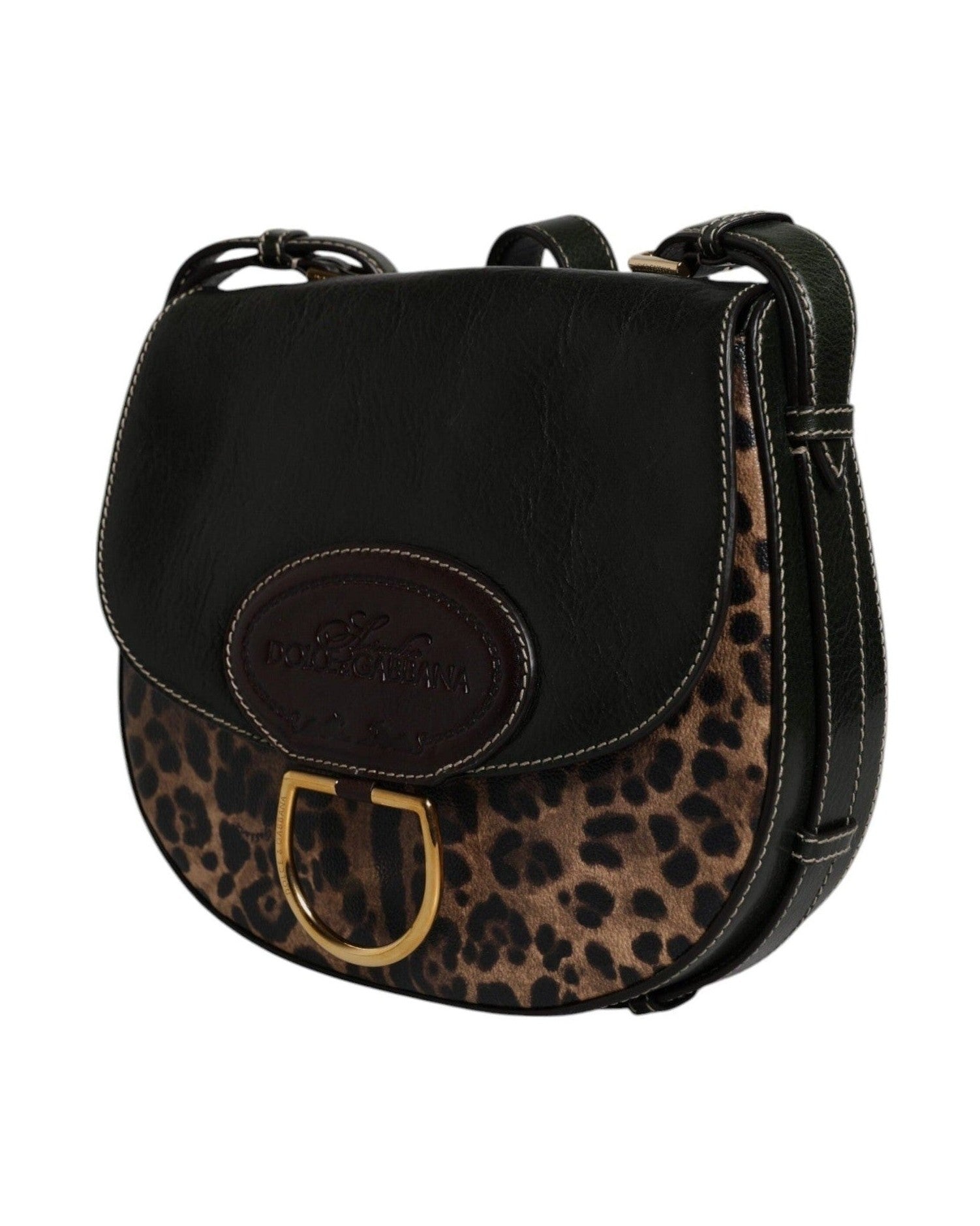 Dolce & Gabbana Black Leather Brown Leopard Shoulder Strap Bag Glam Steals