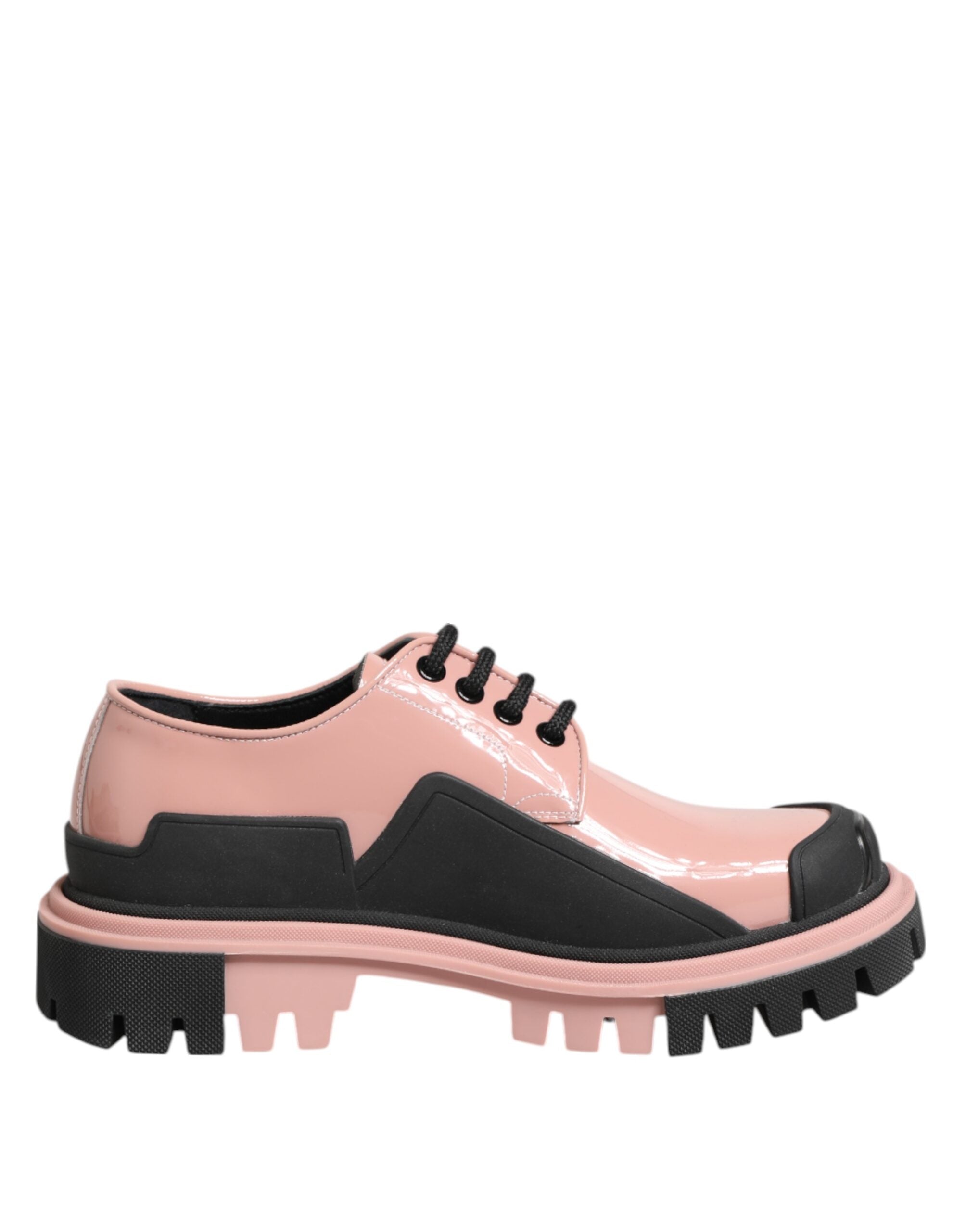 Dolce & Gabbana Black Leather Light Powder Pink Lace Up Shoes Glam Steals