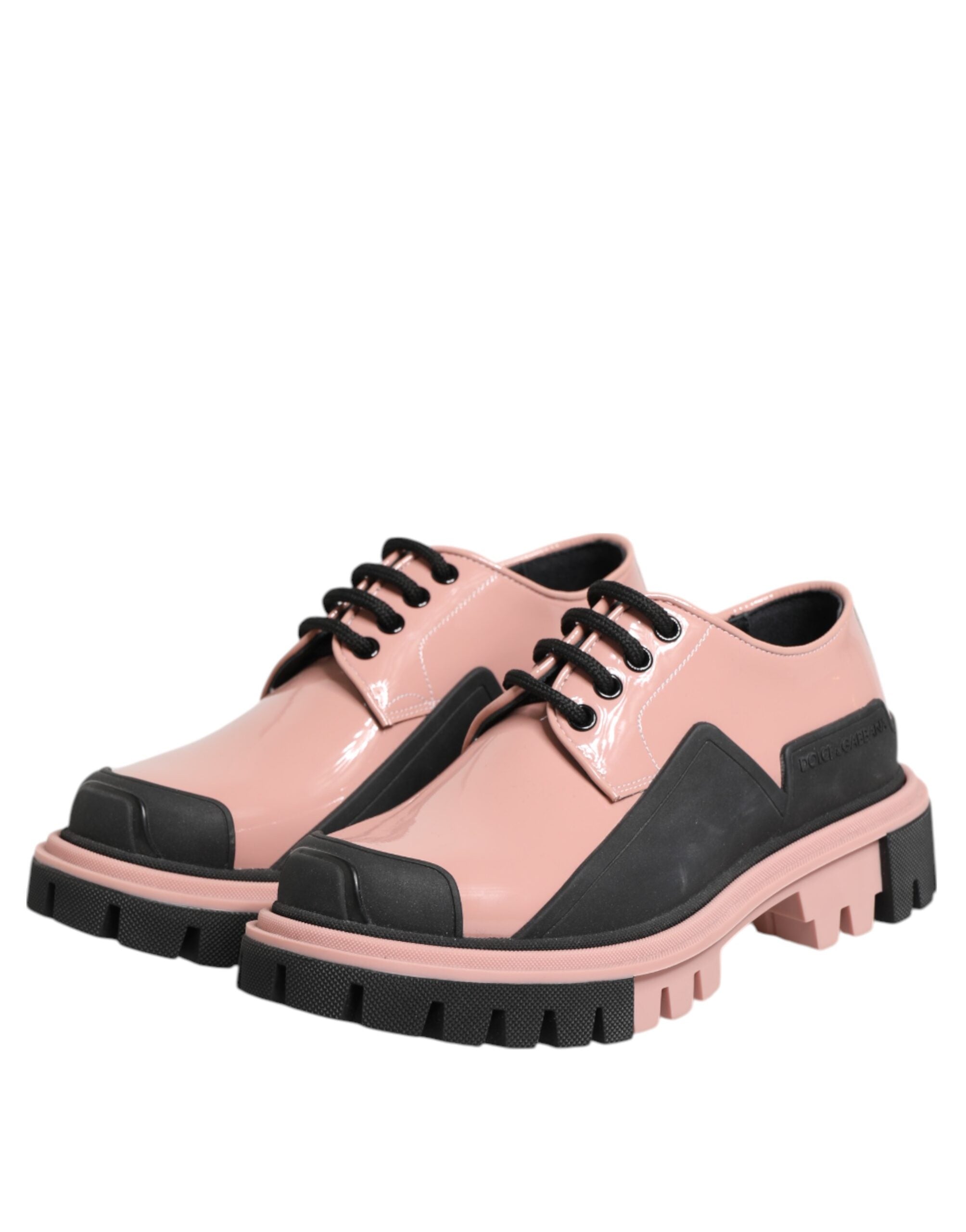 Dolce & Gabbana Black Leather Light Powder Pink Lace Up Shoes Glam Steals