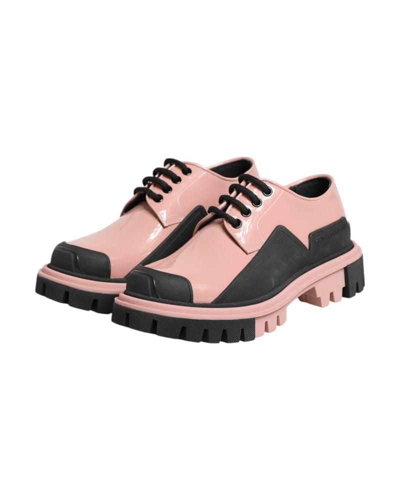 Dolce & Gabbana Black Leather Light Powder Pink Lace Up Shoes Glam Steals