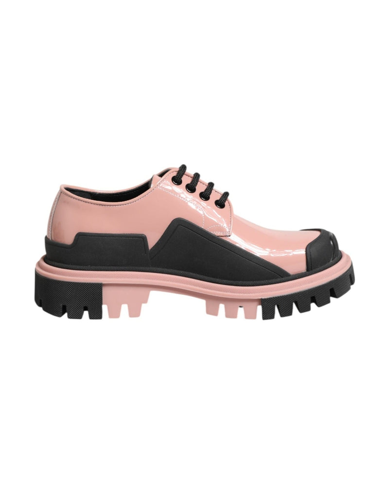 Dolce & Gabbana Black Leather Light Powder Pink Lace Up Shoes Glam Steals