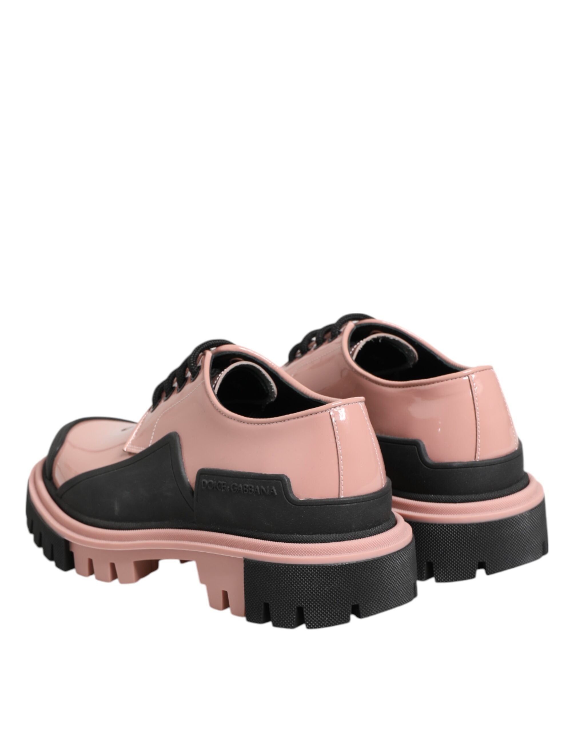 Dolce & Gabbana Black Leather Light Powder Pink Lace Up Shoes Glam Steals