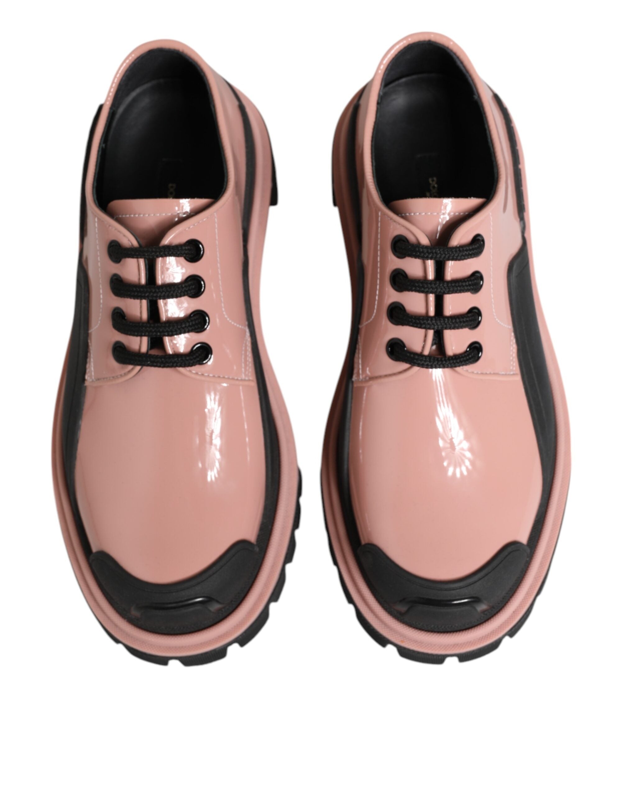 Dolce & Gabbana Black Leather Light Powder Pink Lace Up Shoes Glam Steals