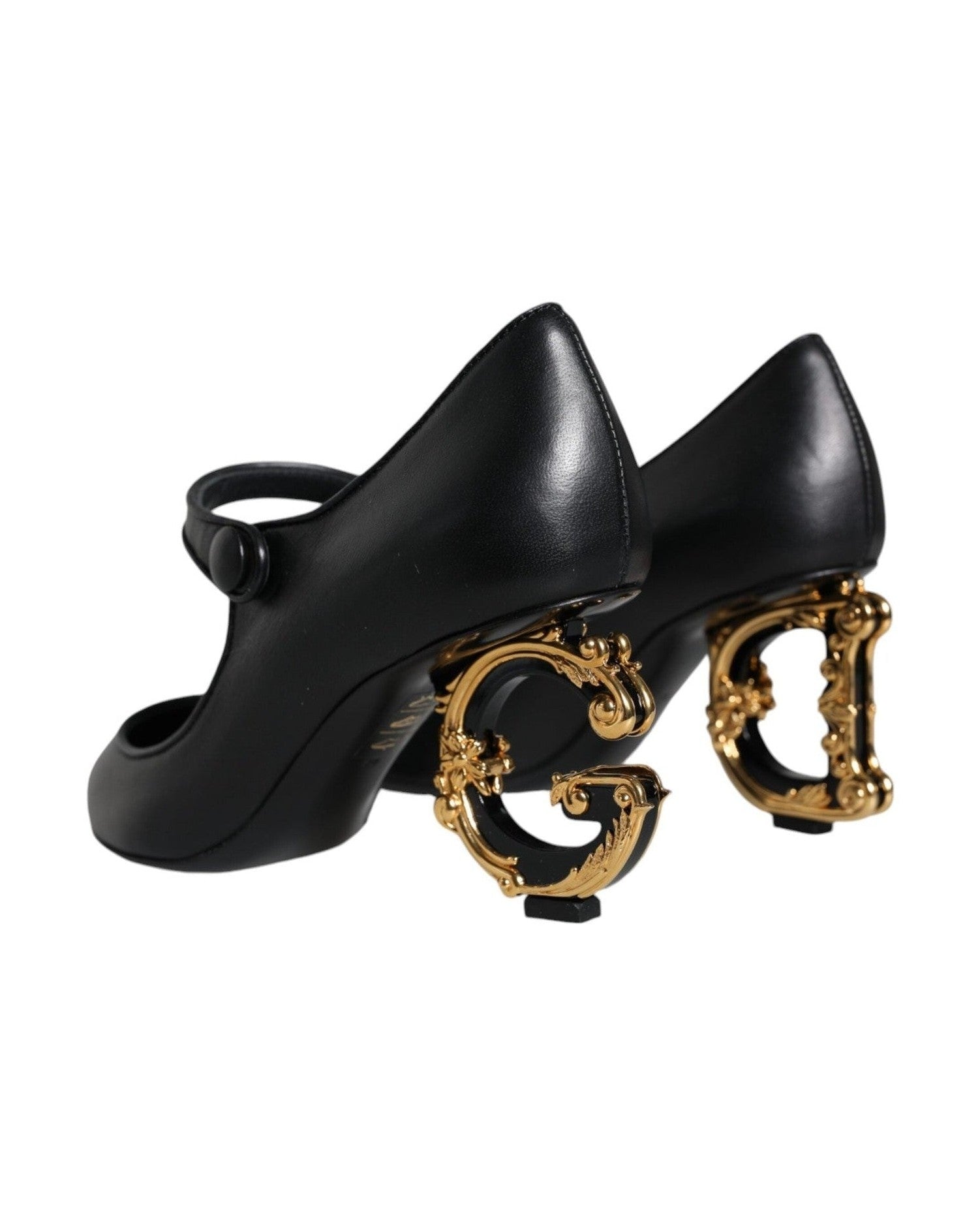 Dolce & Gabbana Black Leather Logo Heels Heels
