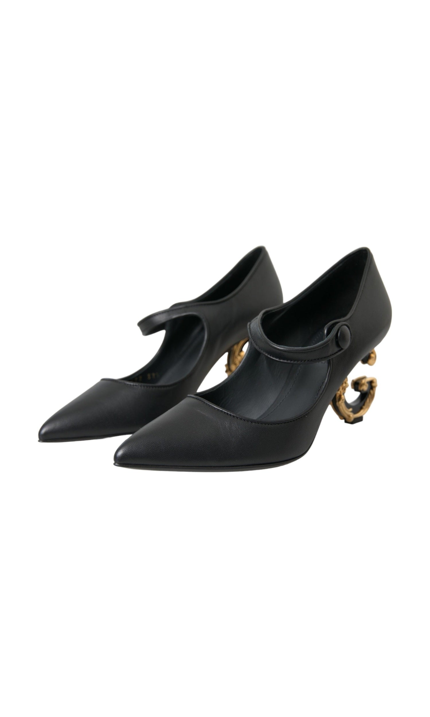 Dolce & Gabbana Black Leather Logo Heels Mary Janes Pumps Shoes Glam Steals