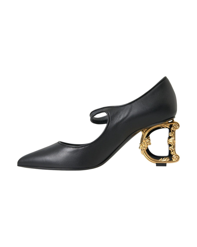 Dolce & Gabbana Black Leather Logo Heels Mary Janes Pumps Shoes Glam Steals