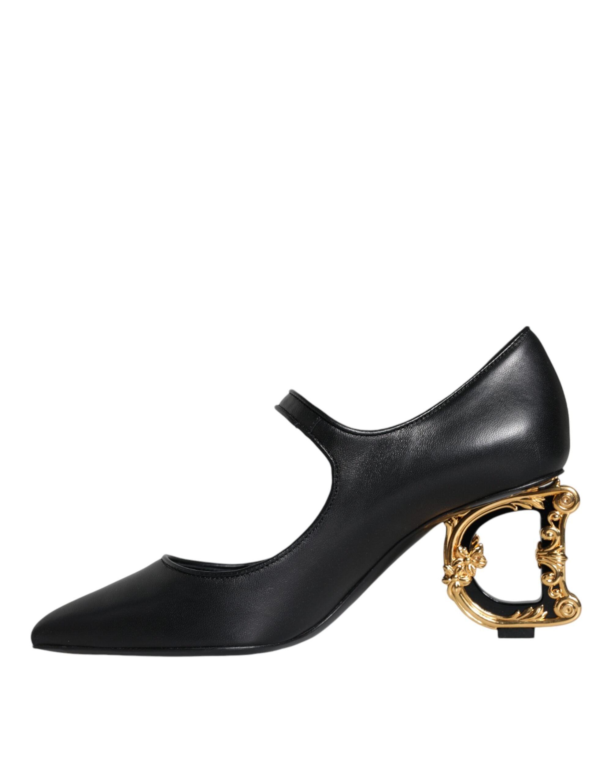 Dolce & Gabbana Black Leather Logo Heels Mary Janes Pumps Shoes Glam Steals