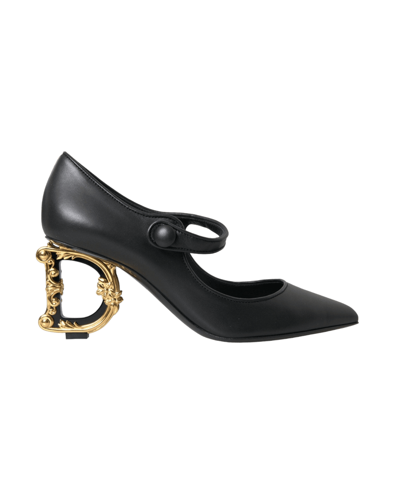 Dolce & Gabbana Black Leather Logo Heels Mary Janes Pumps Shoes Glam Steals