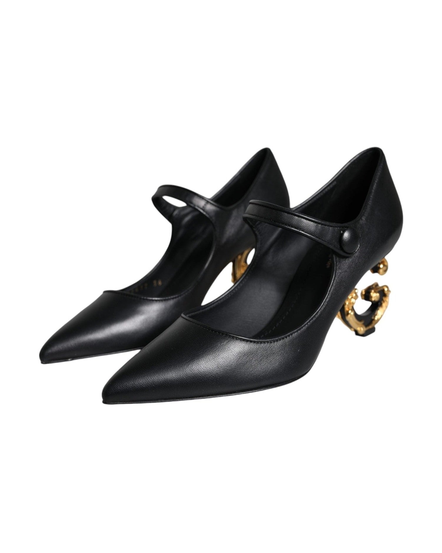 Dolce & Gabbana Black Leather Logo Heels Mary Janes Pumps Shoes Glam Steals